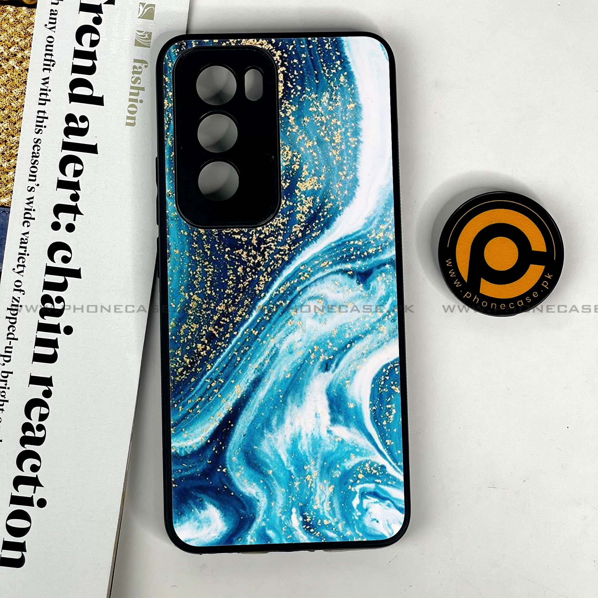 Oppo Reno 12 5G - Blue Marble Series - Premium Printed Glass soft Bumper shock Proof Case