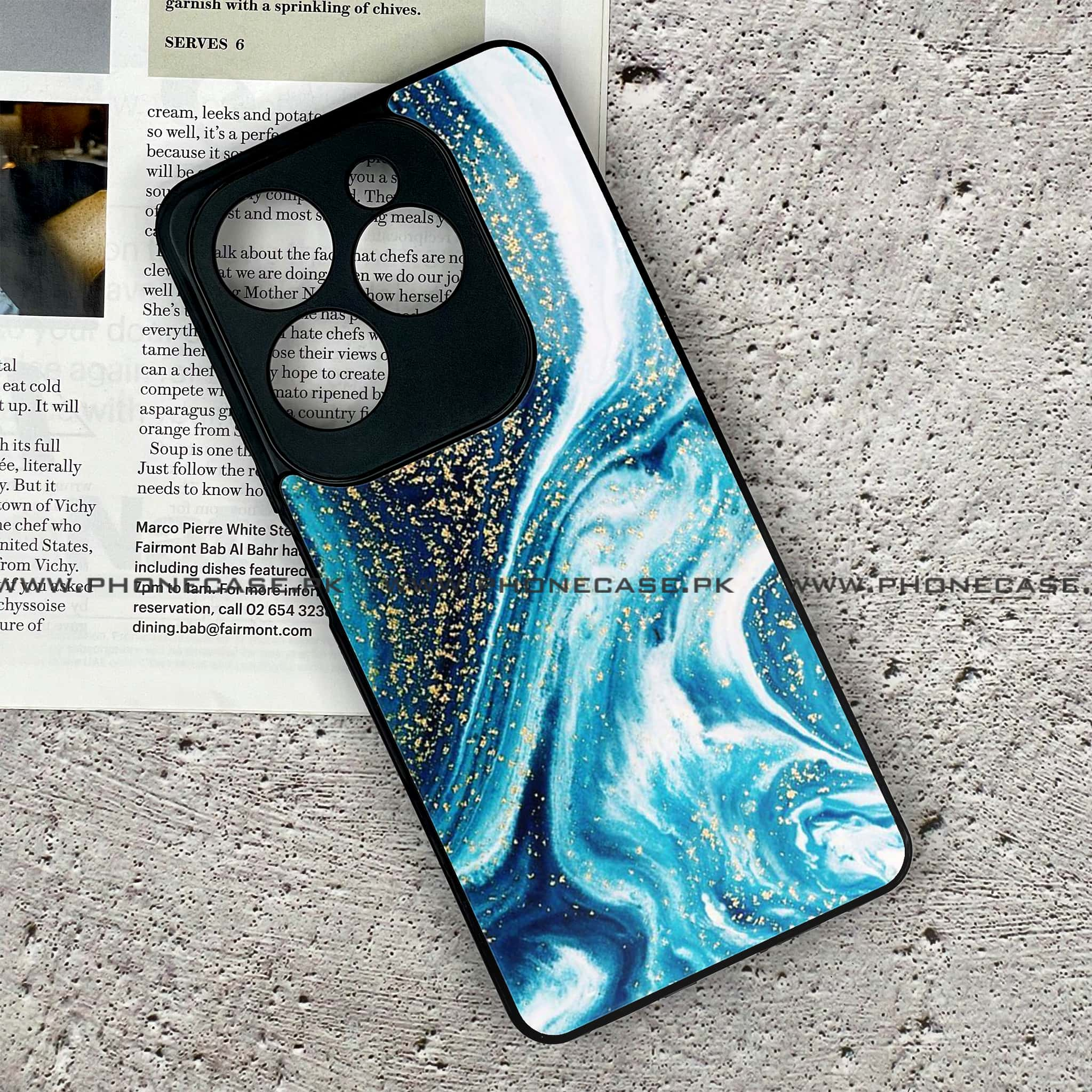 Infinix Hot 40 - Blue Marble Series - Premium Printed Glass soft Bumper shock Proof Case