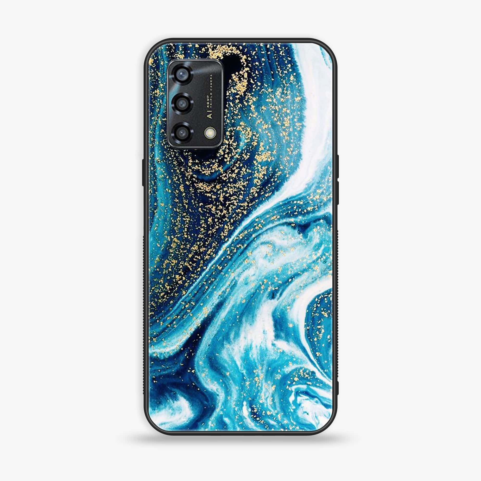 Oppo A95  - Blue Marble Series - Premium Printed Glass soft Bumper shock Proof Case