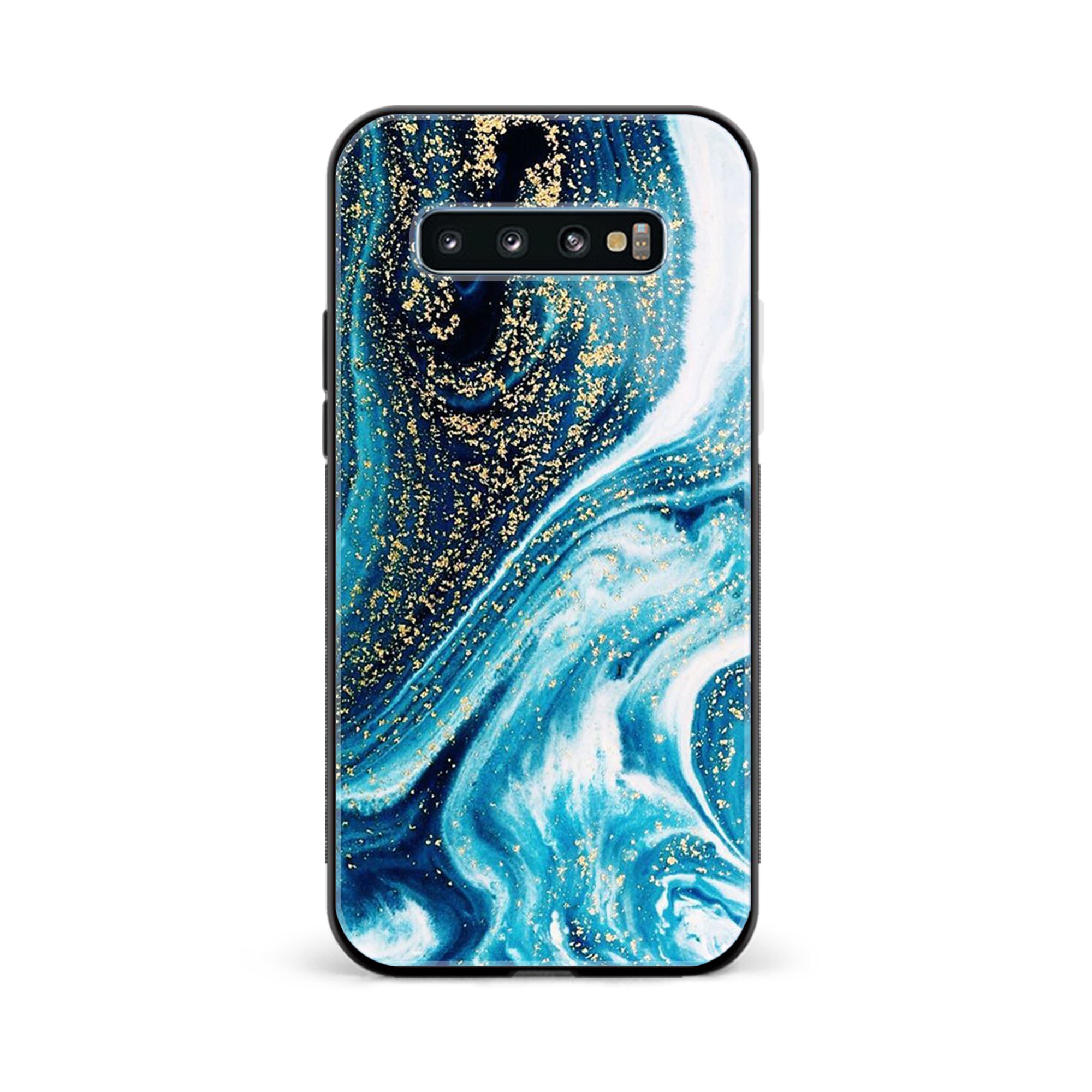 Galaxy S10 Plus - Blue Marble Series - Premium Printed Glass soft Bumper shock Proof Case