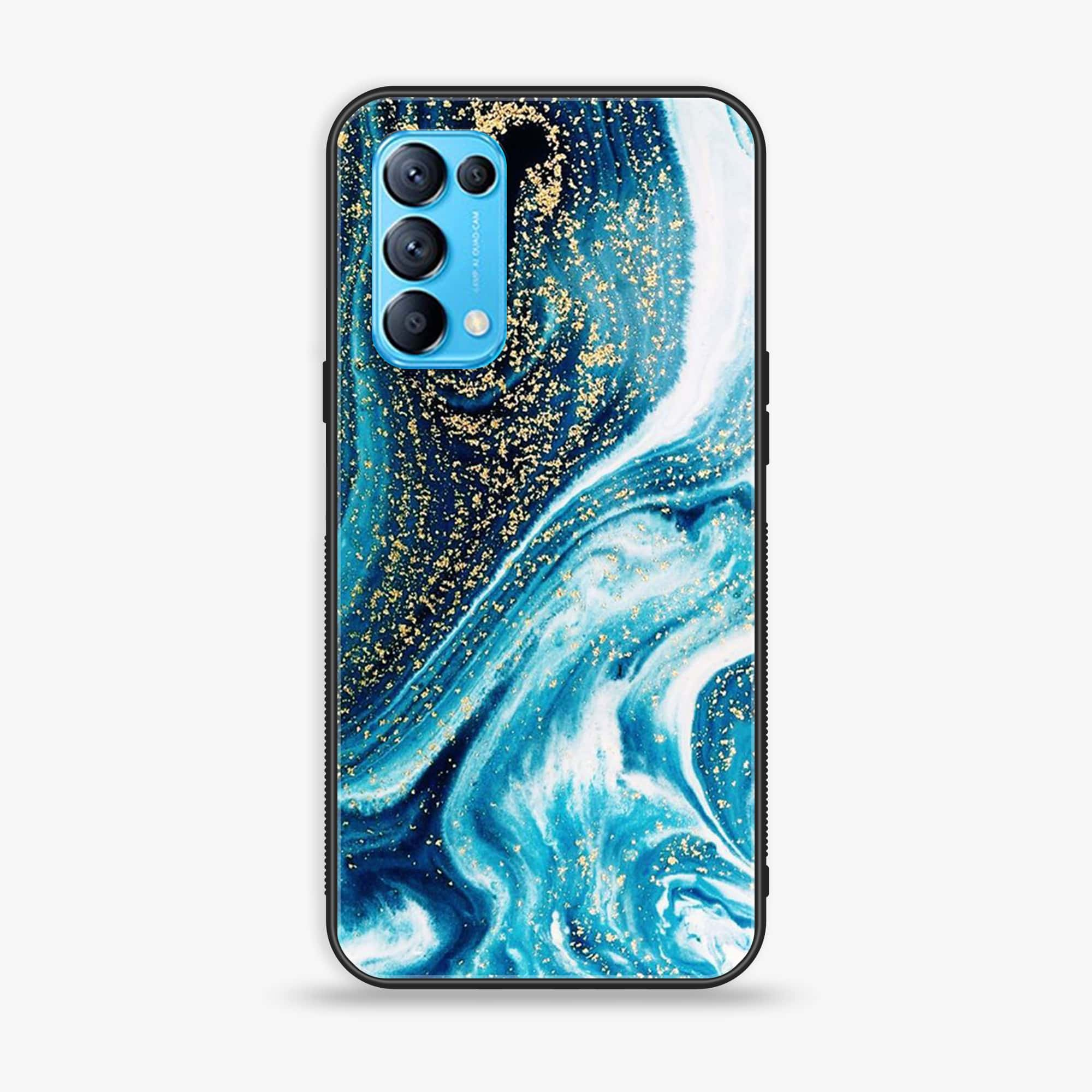 Oppo Reno 5 - Blue Marble Series - Premium Printed Glass soft Bumper shock Proof Case