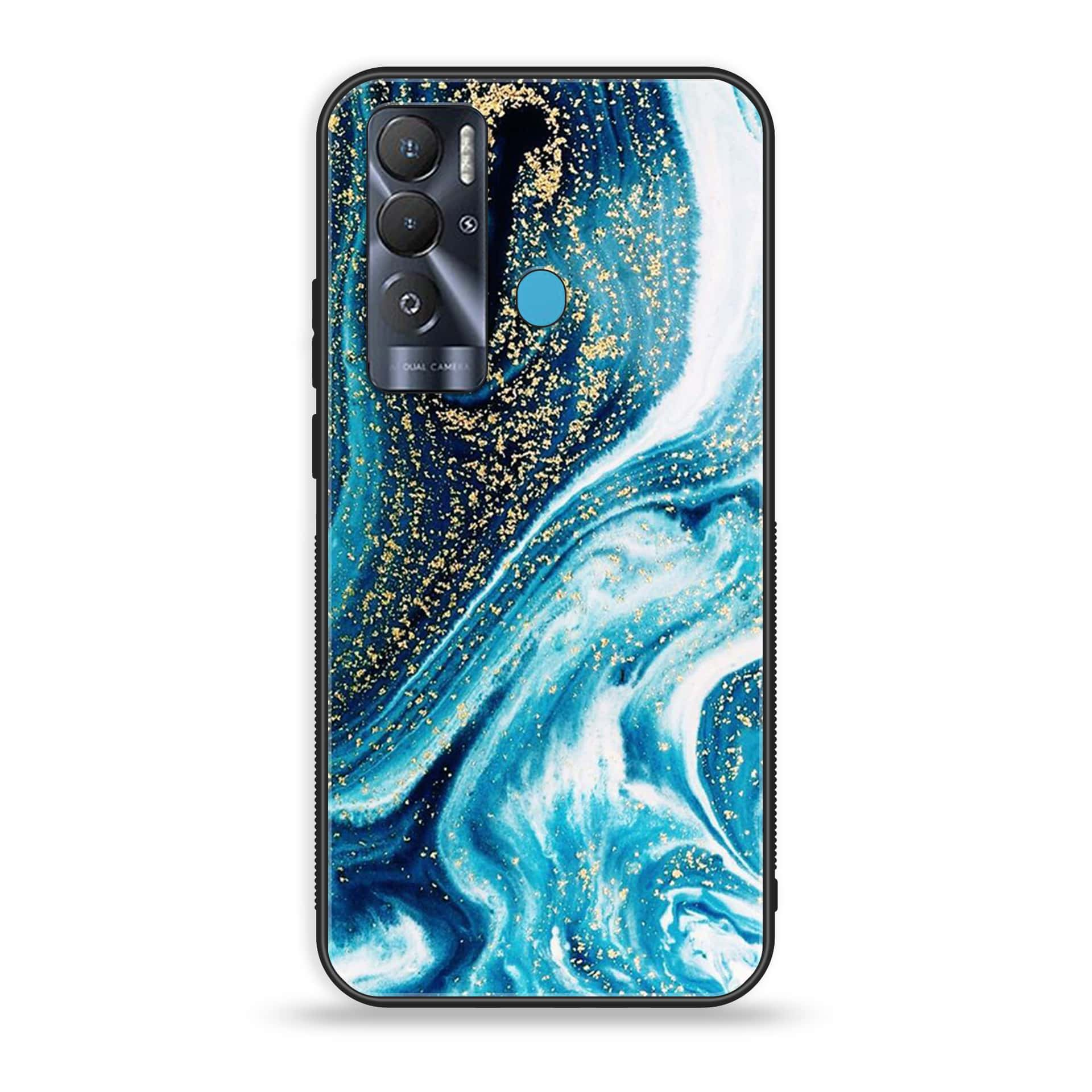 Tecno Pova Neo Blue Marble Premium Printed Glass soft Bumper shock Proof Case