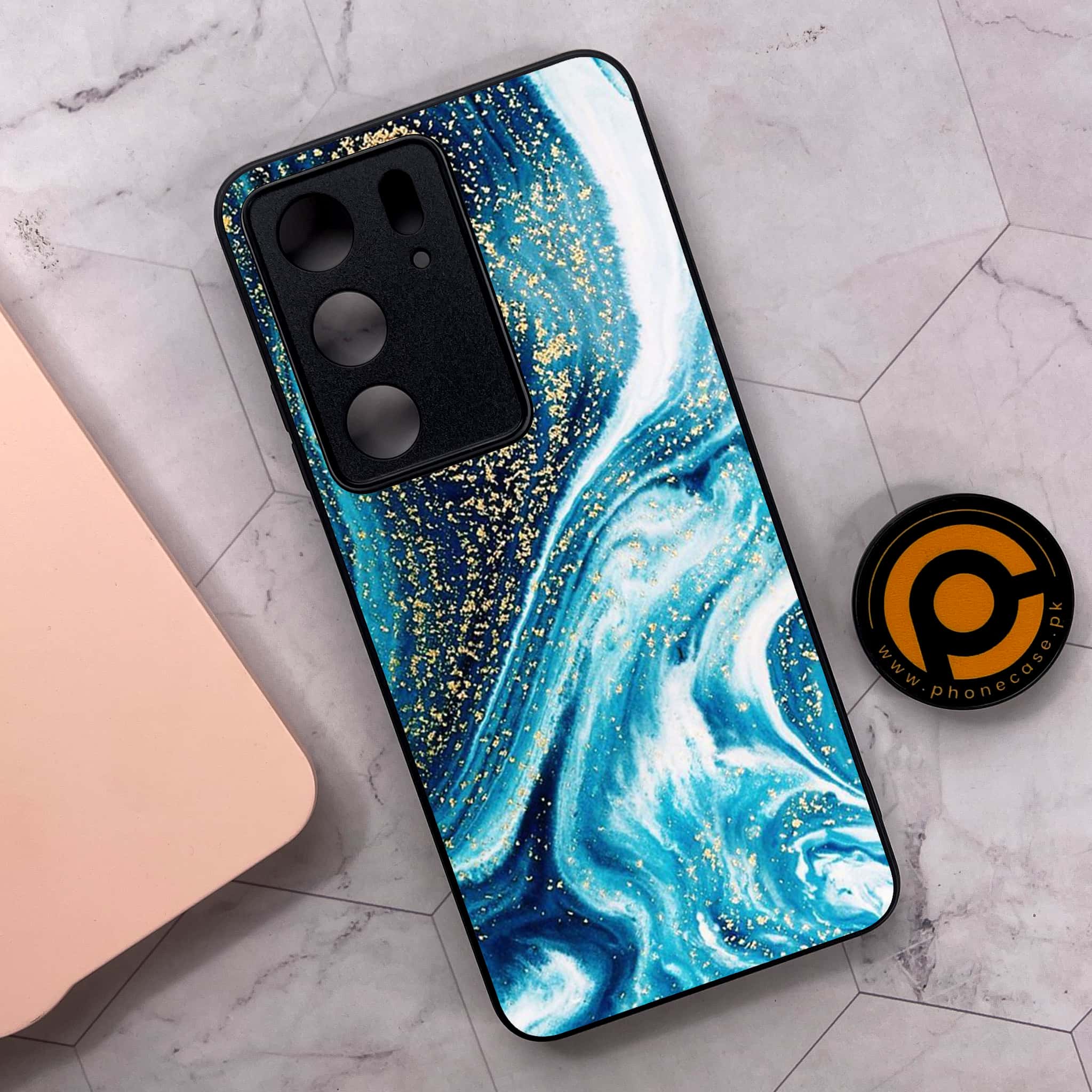 Realme C75x 4G - Blue Marble Series - Premium Metal Printed soft Bumper shock Proof Case