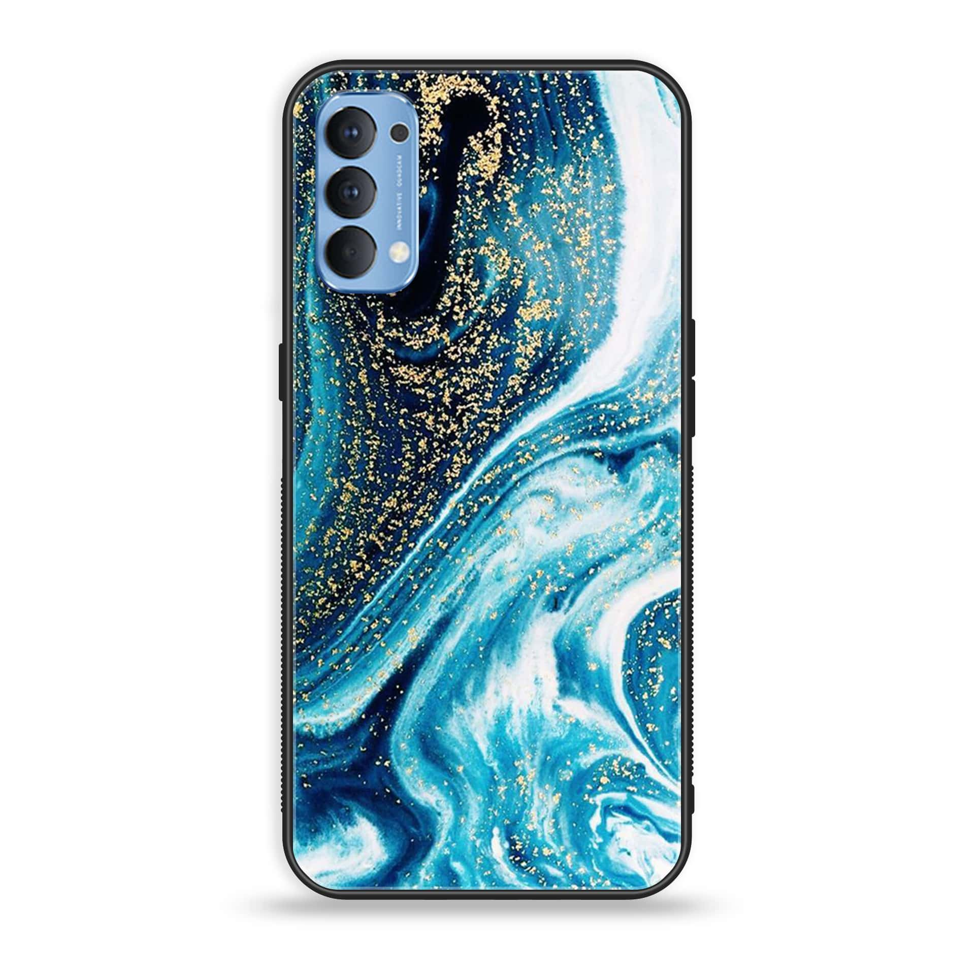 Oppo Reno 4 4G  - Blue Marble Series - Premium Printed Glass soft Bumper shock Proof Case