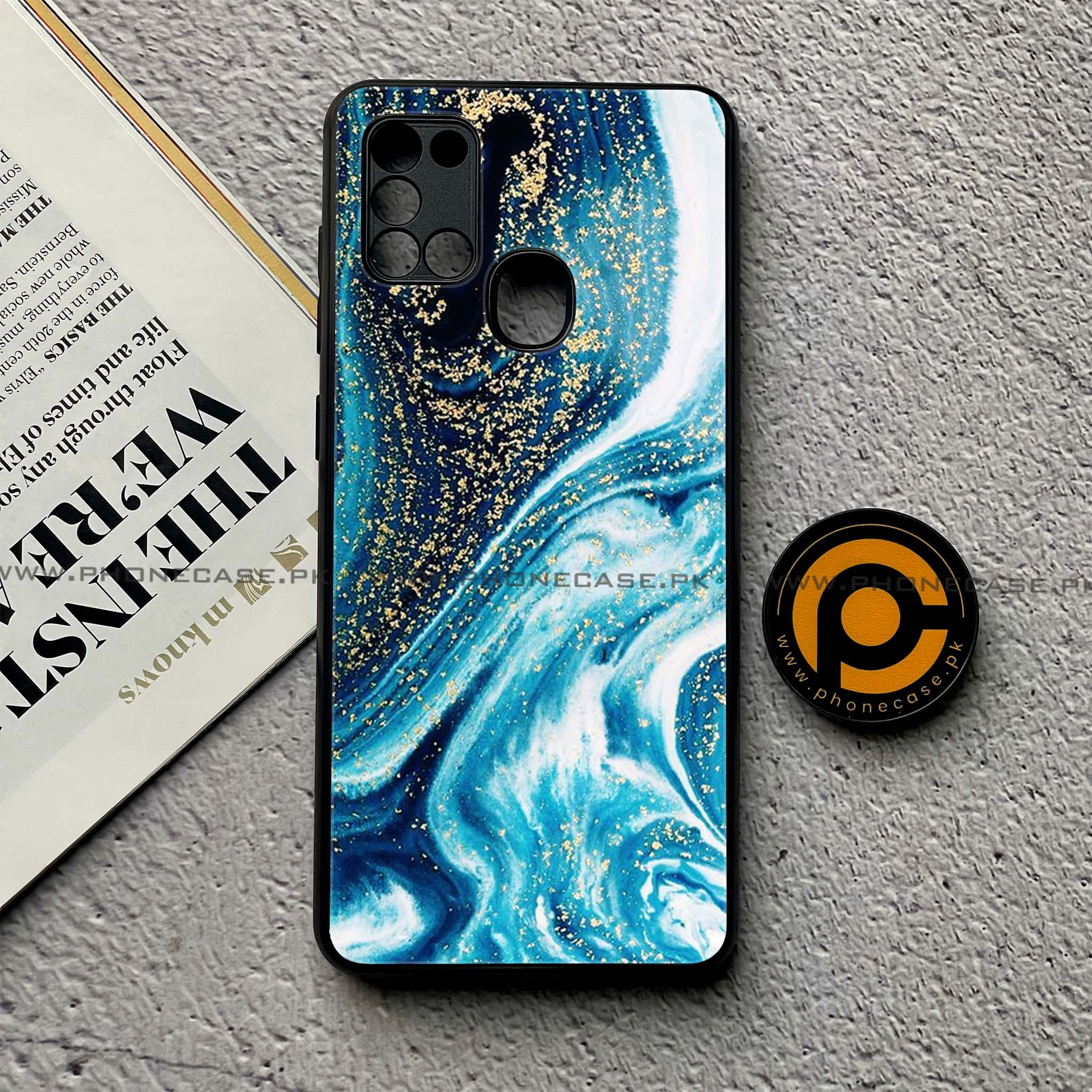 Samsung Galaxy A21s - Blue Marble Series - Premium Printed Glass soft Bumper shock Proof Case