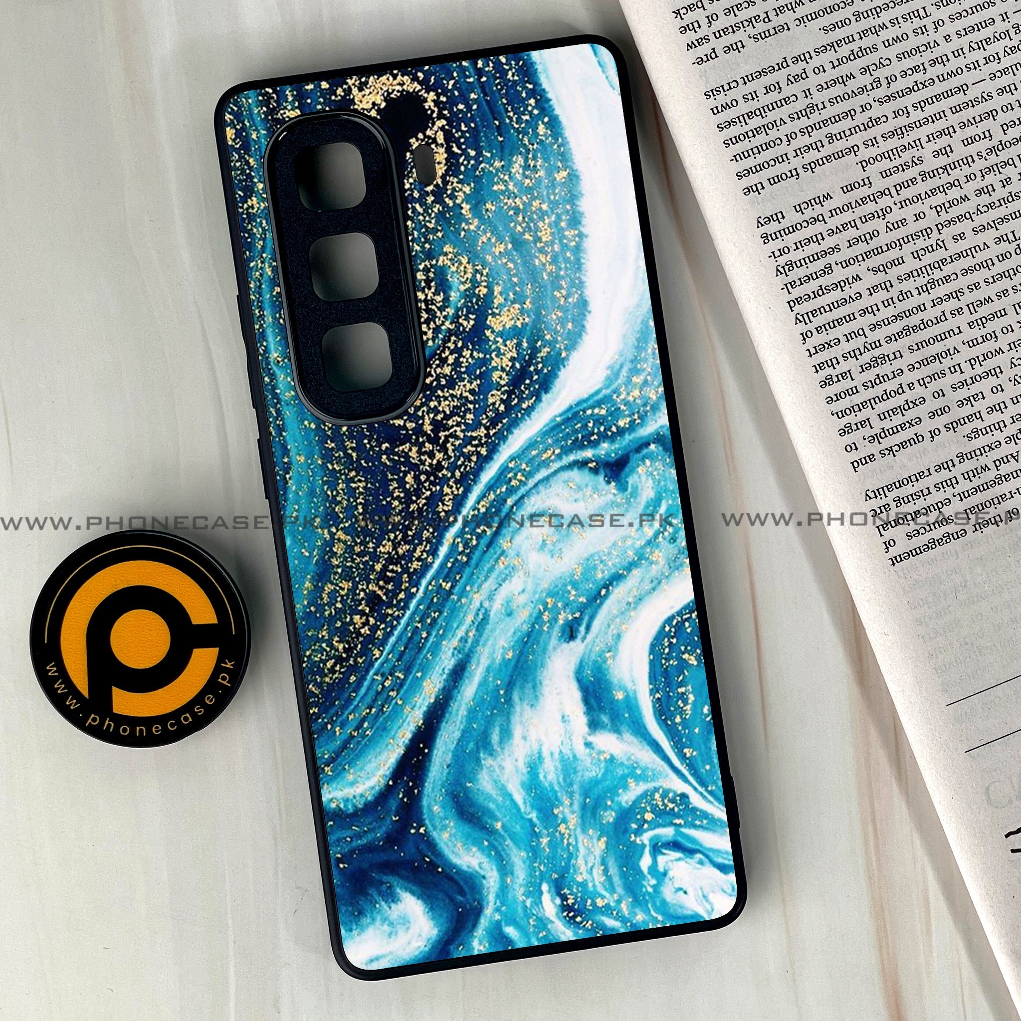 Infinix Hot 60 Pro Plus - Blue Marble Series - Premium Metal Printed soft Bumper shock Proof Case