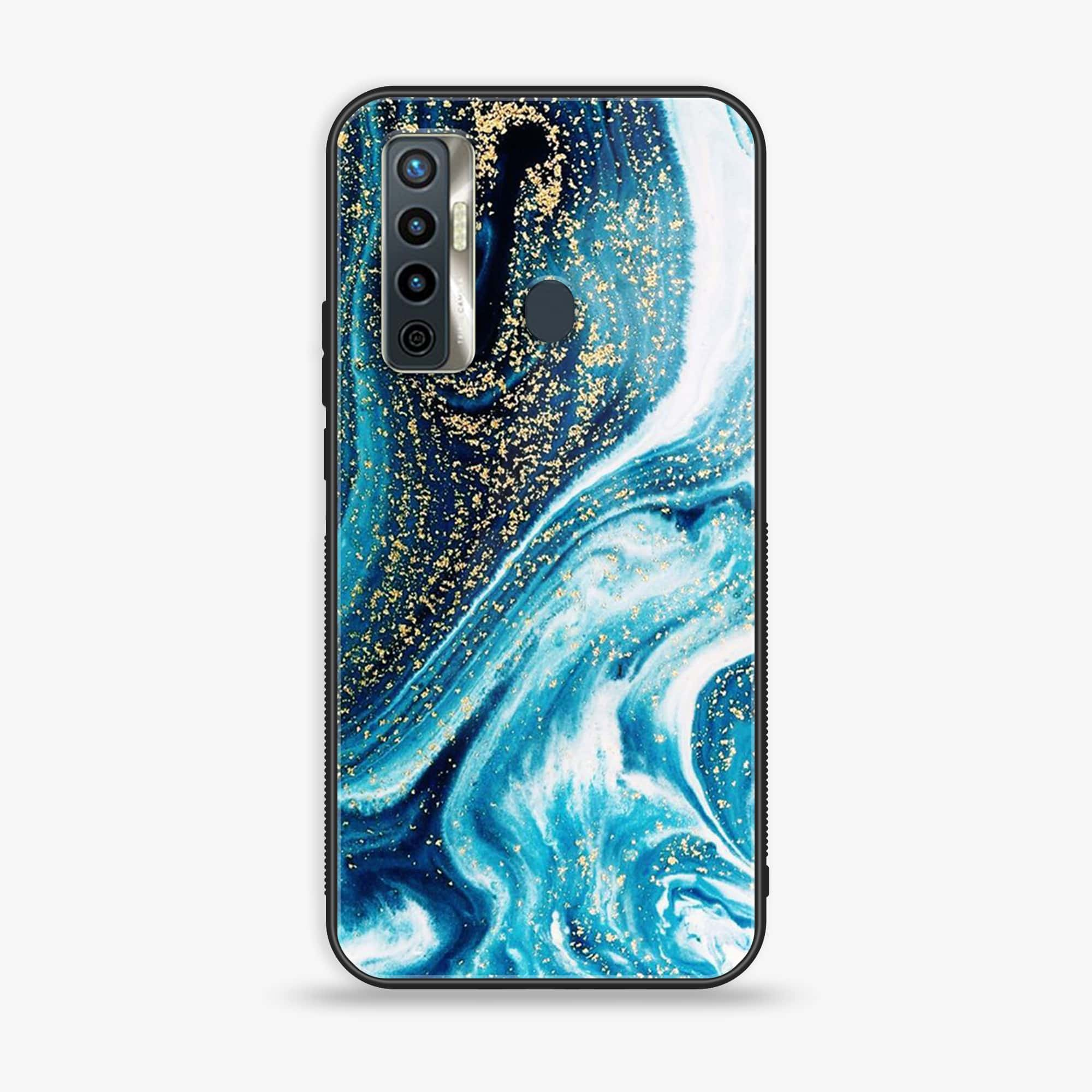 Tecno Camon 17 - Blue Marble Series - Premium Printed Glass soft Bumper shock Proof Case