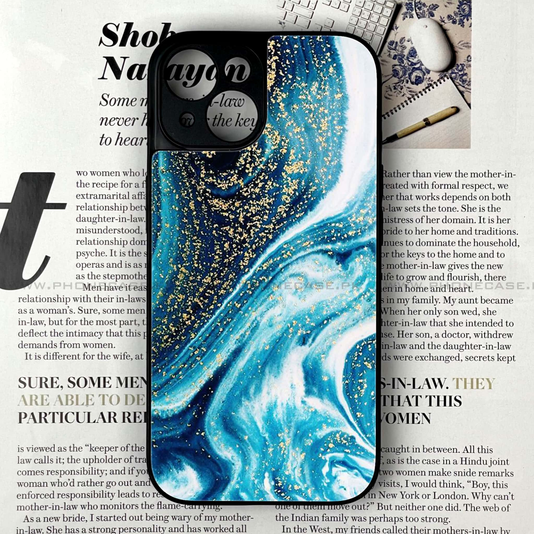 iPhone 15 - Blue Marble Series - Premium Printed Glass soft Bumper shock Proof Case