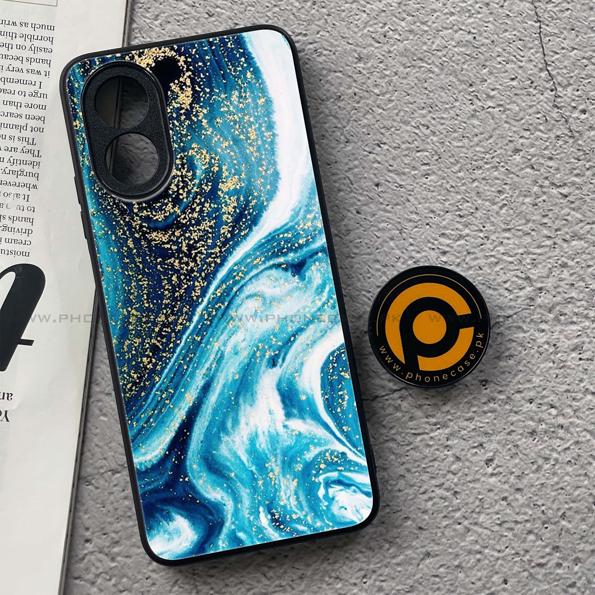 Oppo A18 4G - Blue Marble Series - Premium Printed Glass soft Bumper shock Proof Case