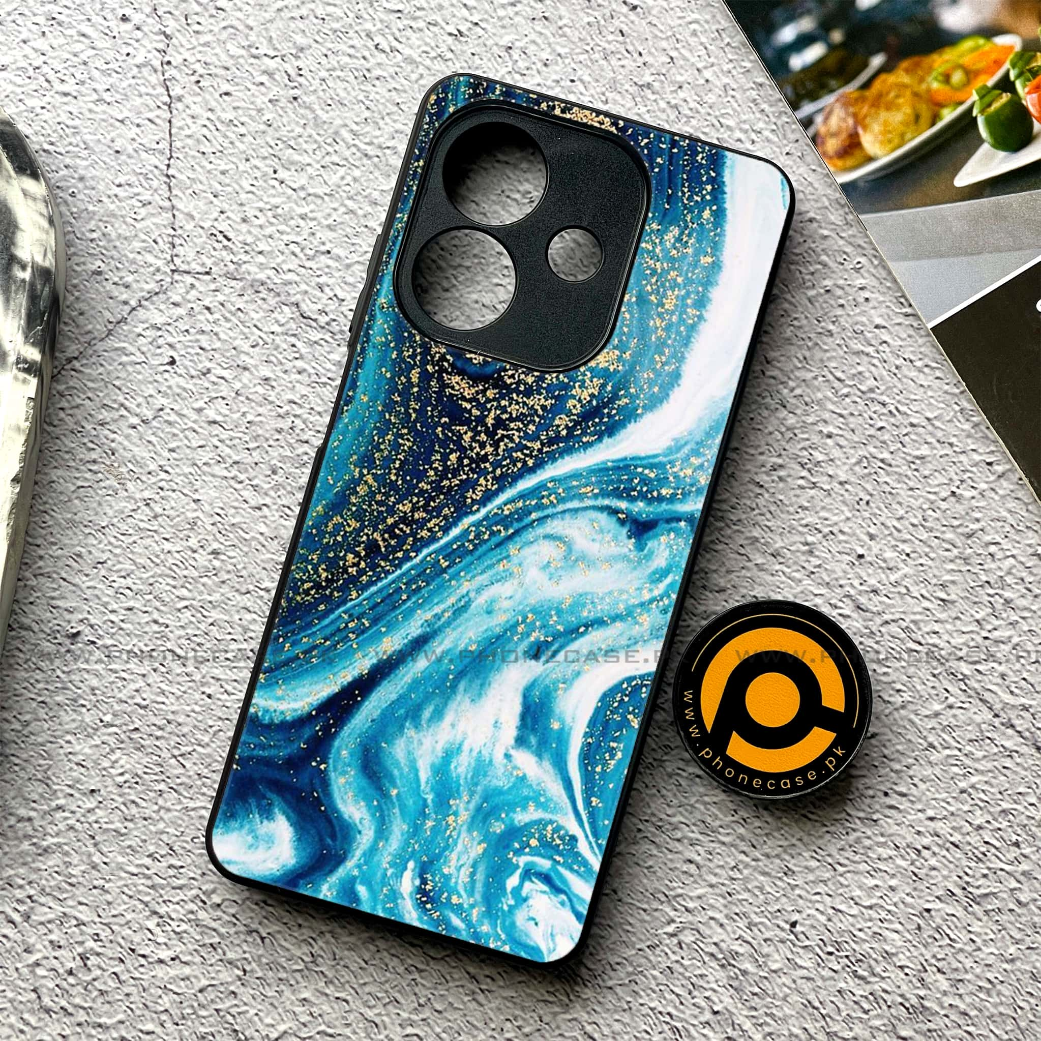 Oppo A3x - Blue Marble Series - Premium Printed Glass soft Bumper shock Proof Case