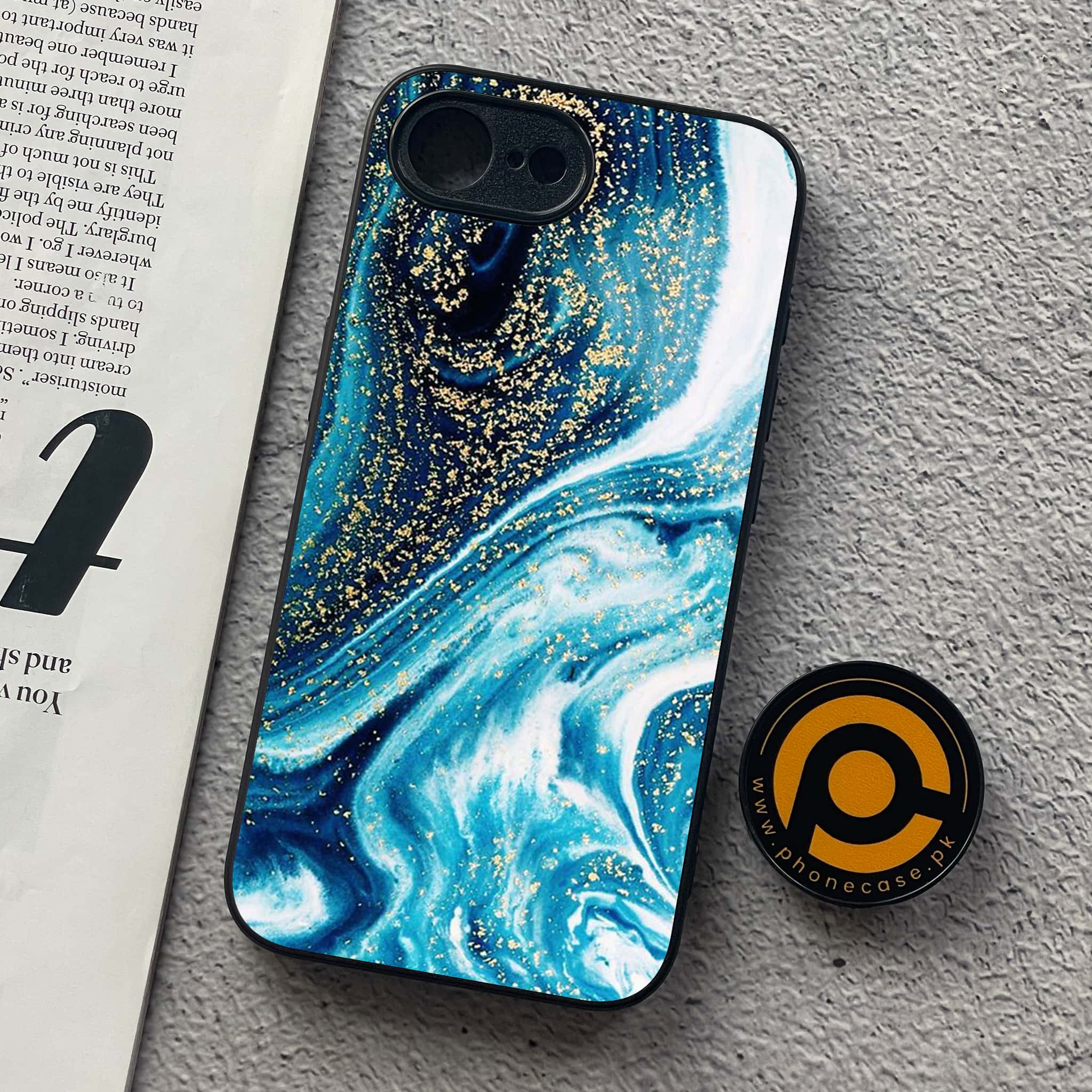 iPhone 16e - Blue Marble Series - Premium Metal  Printed soft Bumper shock Proof Case