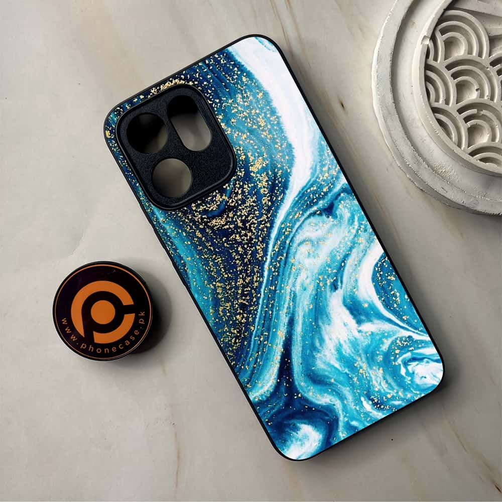 Oppo Reno 14F - Blue Marble Series - Premium Metal Printed Soft Bumper Shockproof Case