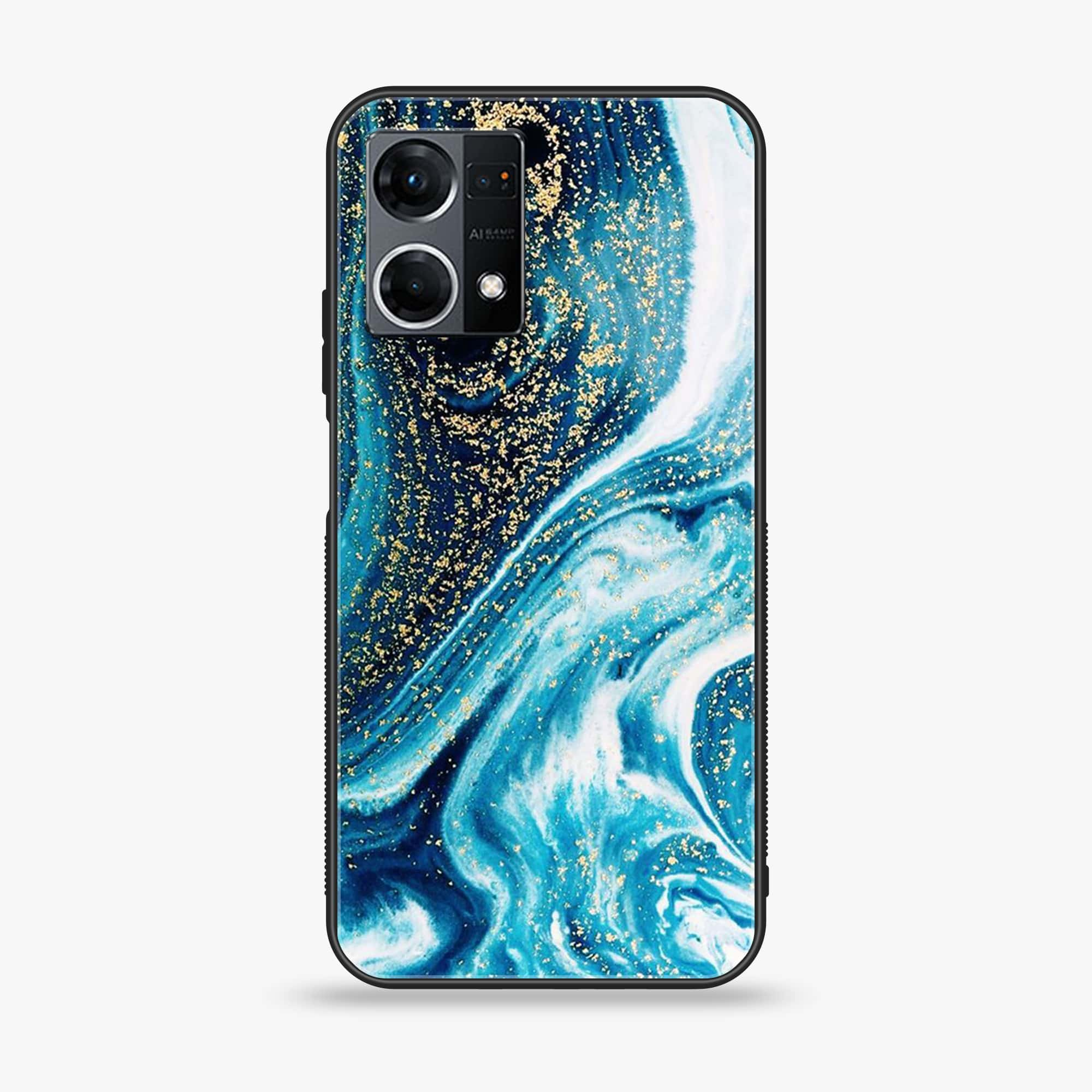 Oppo Reno 7 - Blue Marble Series - Premium Printed Glass soft Bumper shock Proof Case