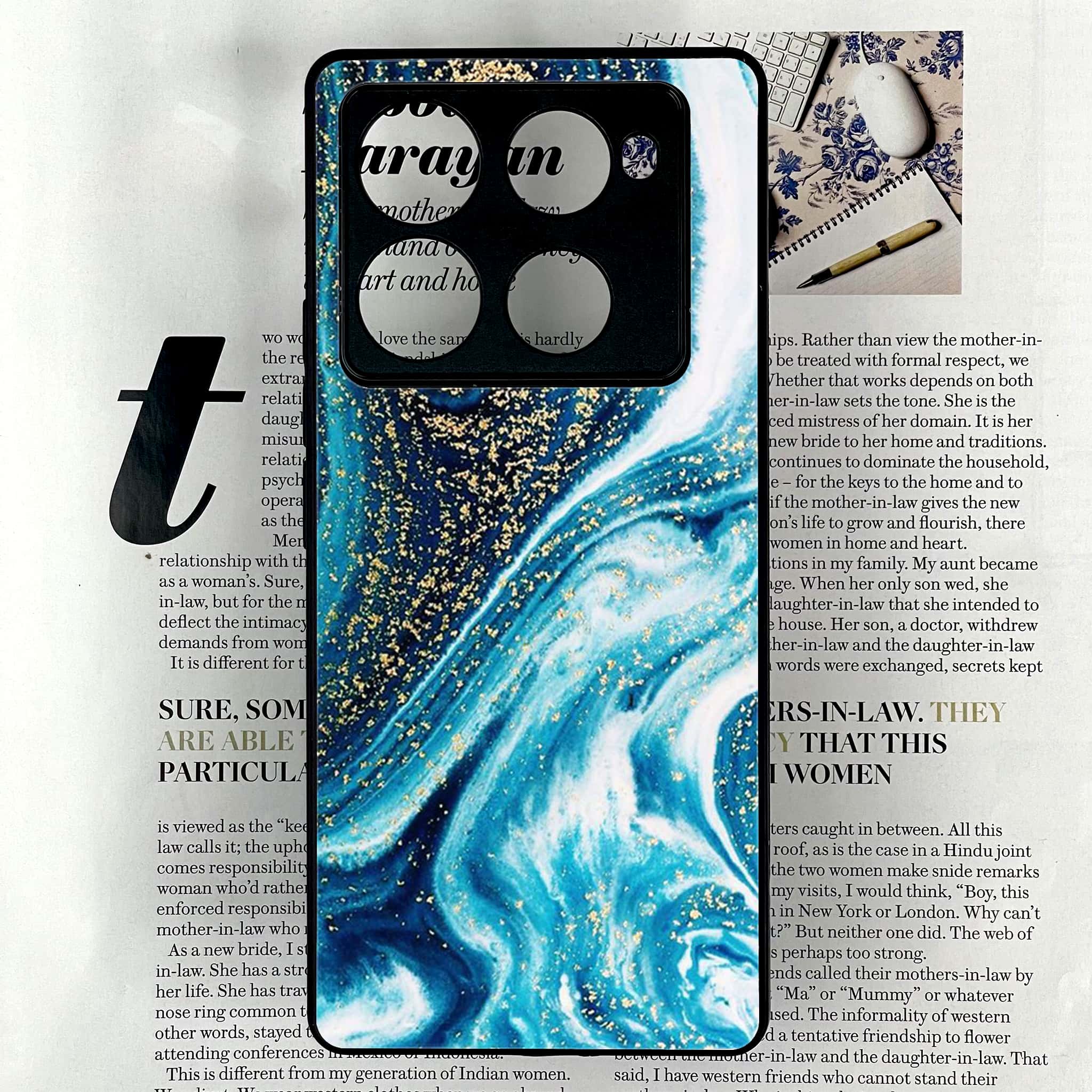 Infinix Note 40 Pro Plus - Blue Marble Series - Premium Metal Printed soft Bumper shock Proof Case