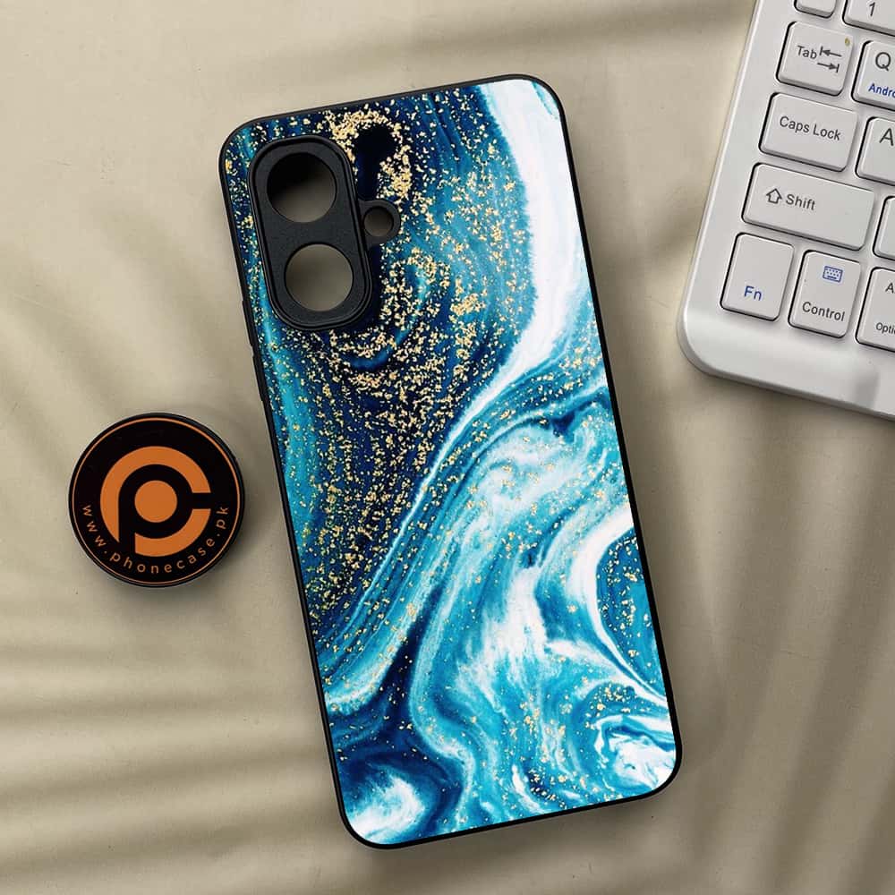 Tecno Spark Go 2 - Blue Marble Series - Premium Metal Printed soft Bumper Shock Proof Case