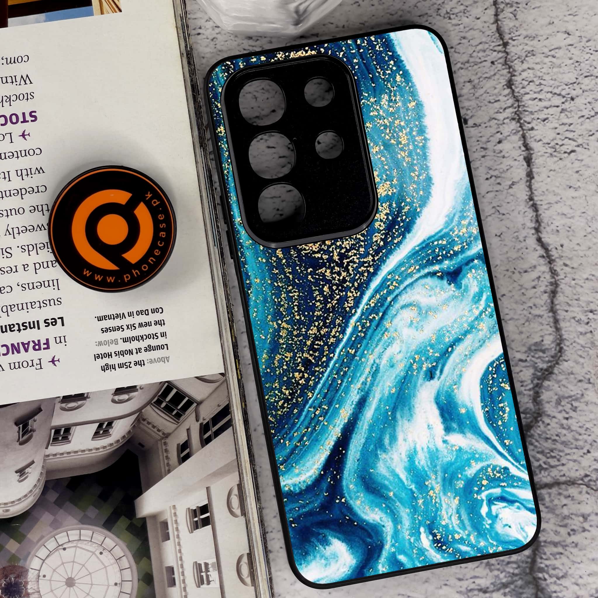 Vivo Y29 4G - Blue Marble Series - Premium Metal Printed soft Bumper Shock Proof Case