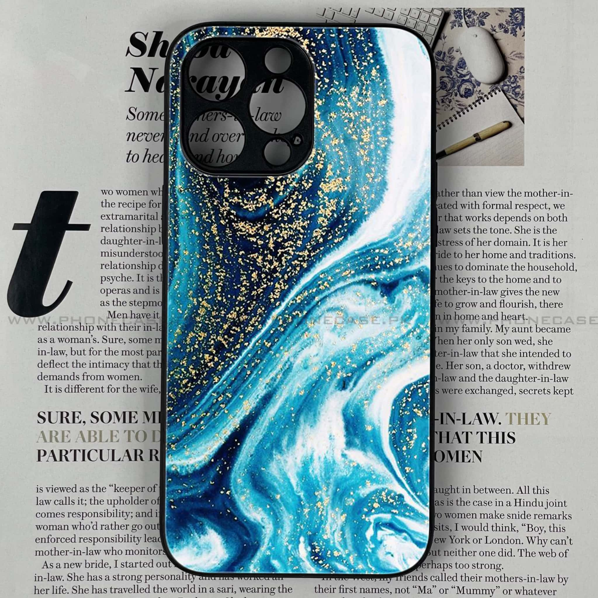 iPhone 14 Pro - Blue Marble Series - Premium Printed Glass soft Bumper shock Proof Case