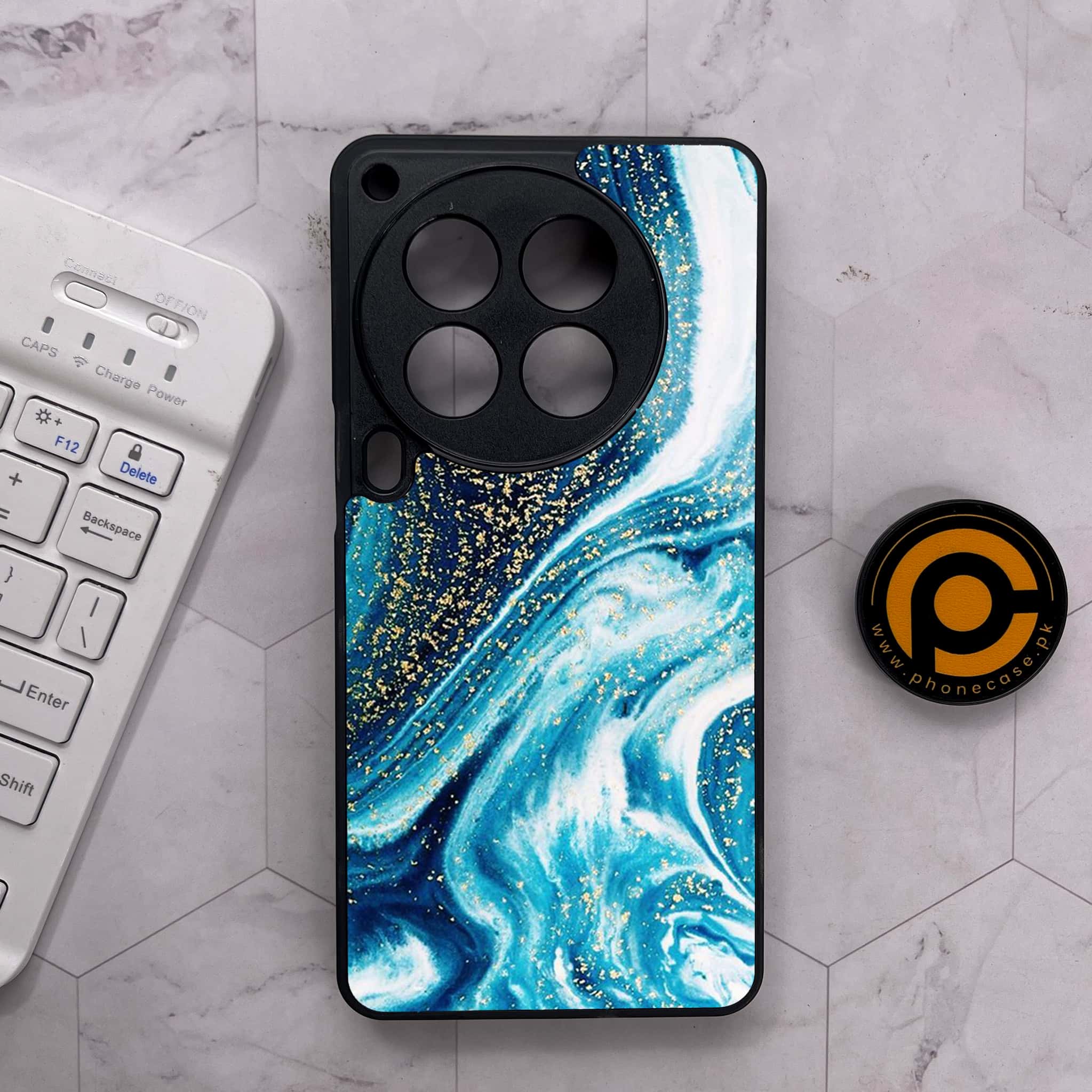 Tecno Camon 30 Premier - Blue Marble Series - Premium Metal Printed soft Bumper shock Proof Case