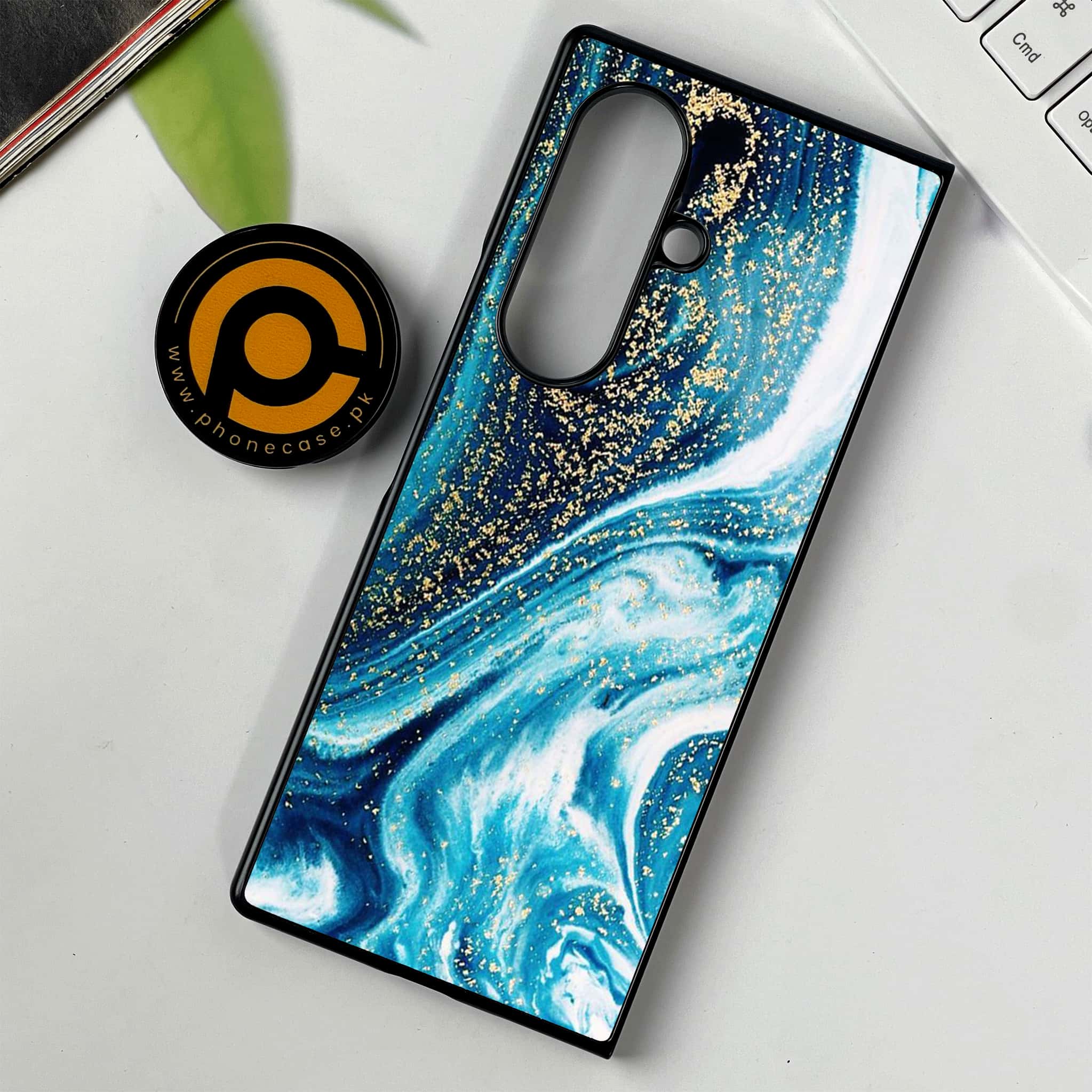 Samsung Galaxy Z Fold 7 - Blue Marble Series - Premium Metal Printed soft Bumper shock Proof Case