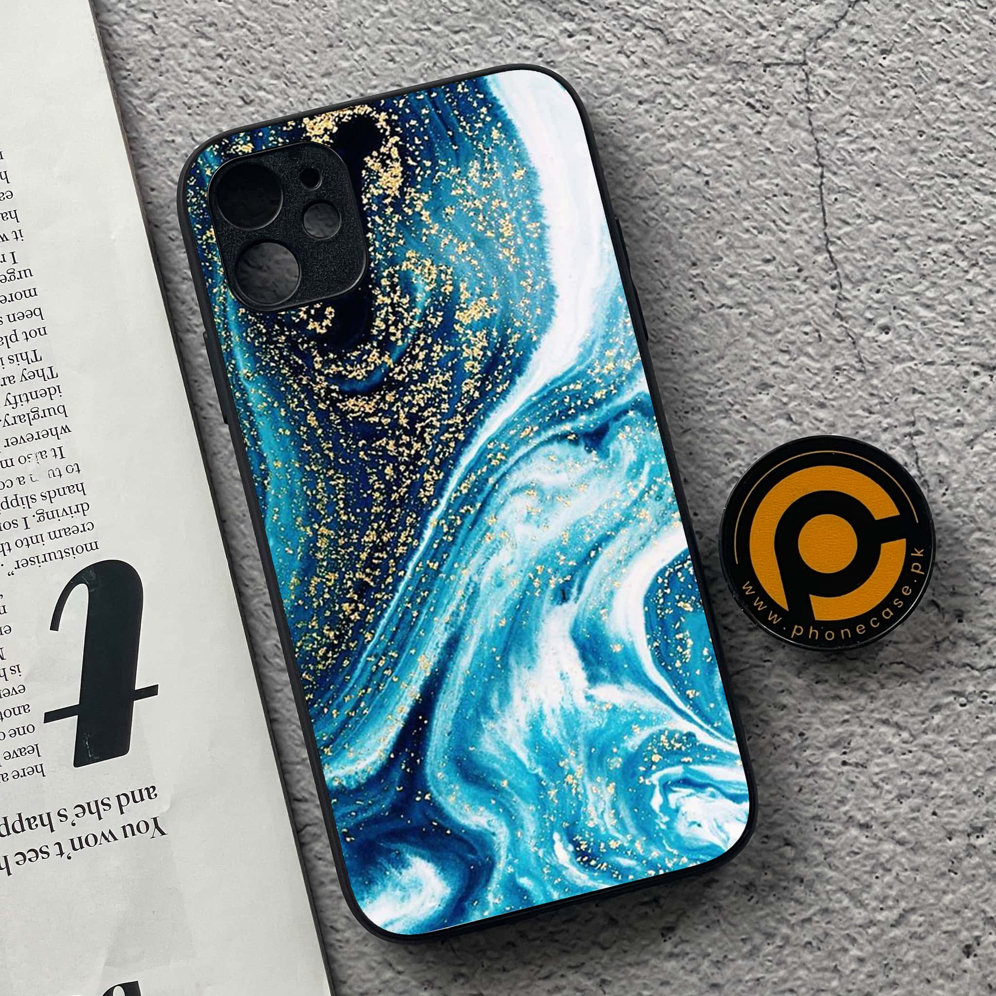 iPhone 11 Blue Marble Series  Premium Printed Glass soft Bumper shock Proof Case