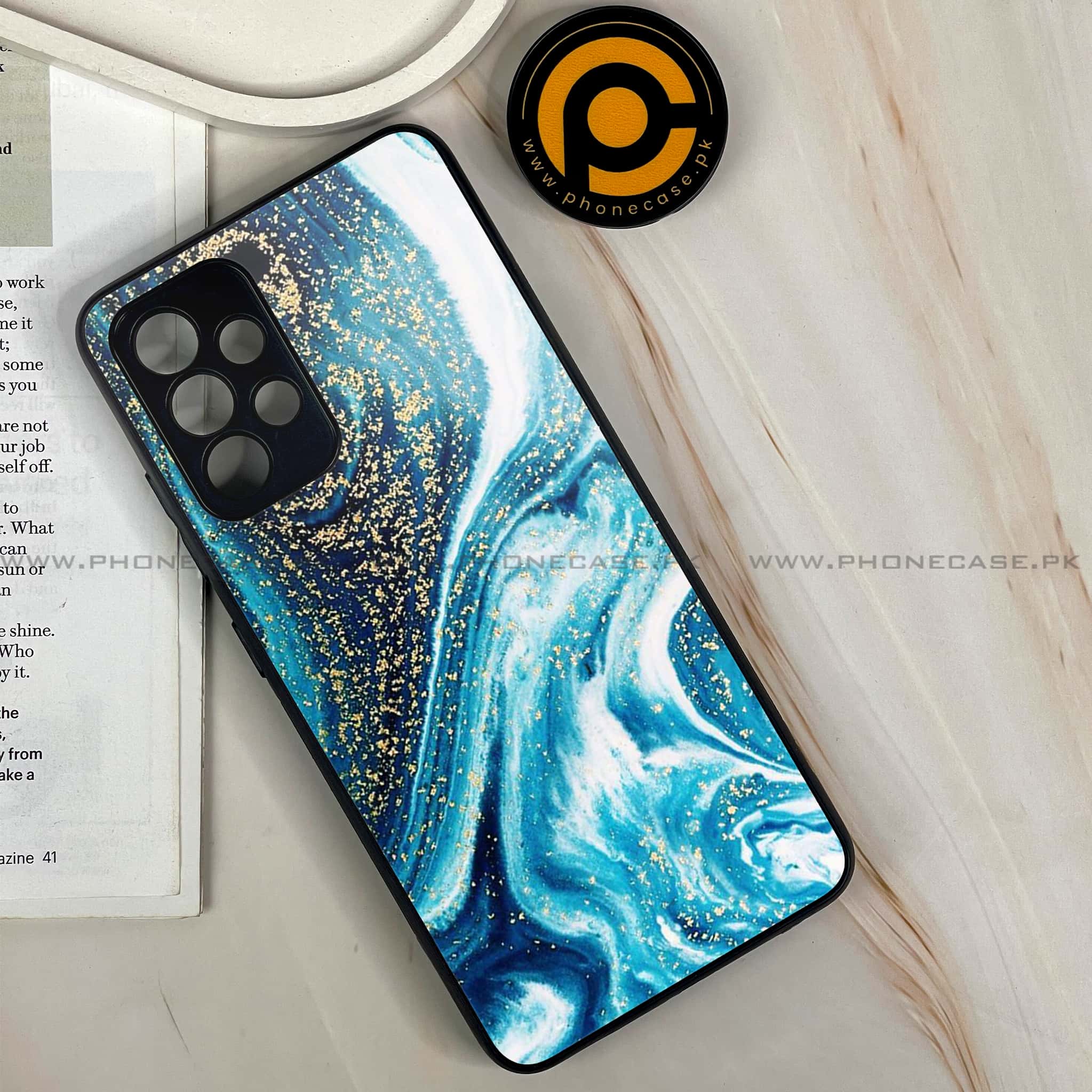 Samsung Galaxy A13 - Blue Marble Series - Premium Printed Glass soft Bumper shock Proof Case