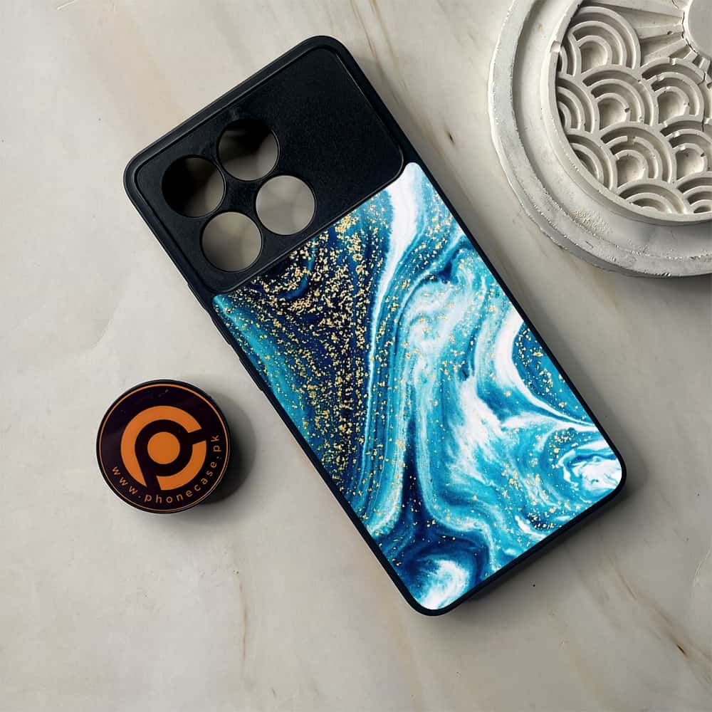 Xiaomi Poco F6 Pro - Blue Marble Series - Premium Metal Printed soft Bumper shock Proof Case