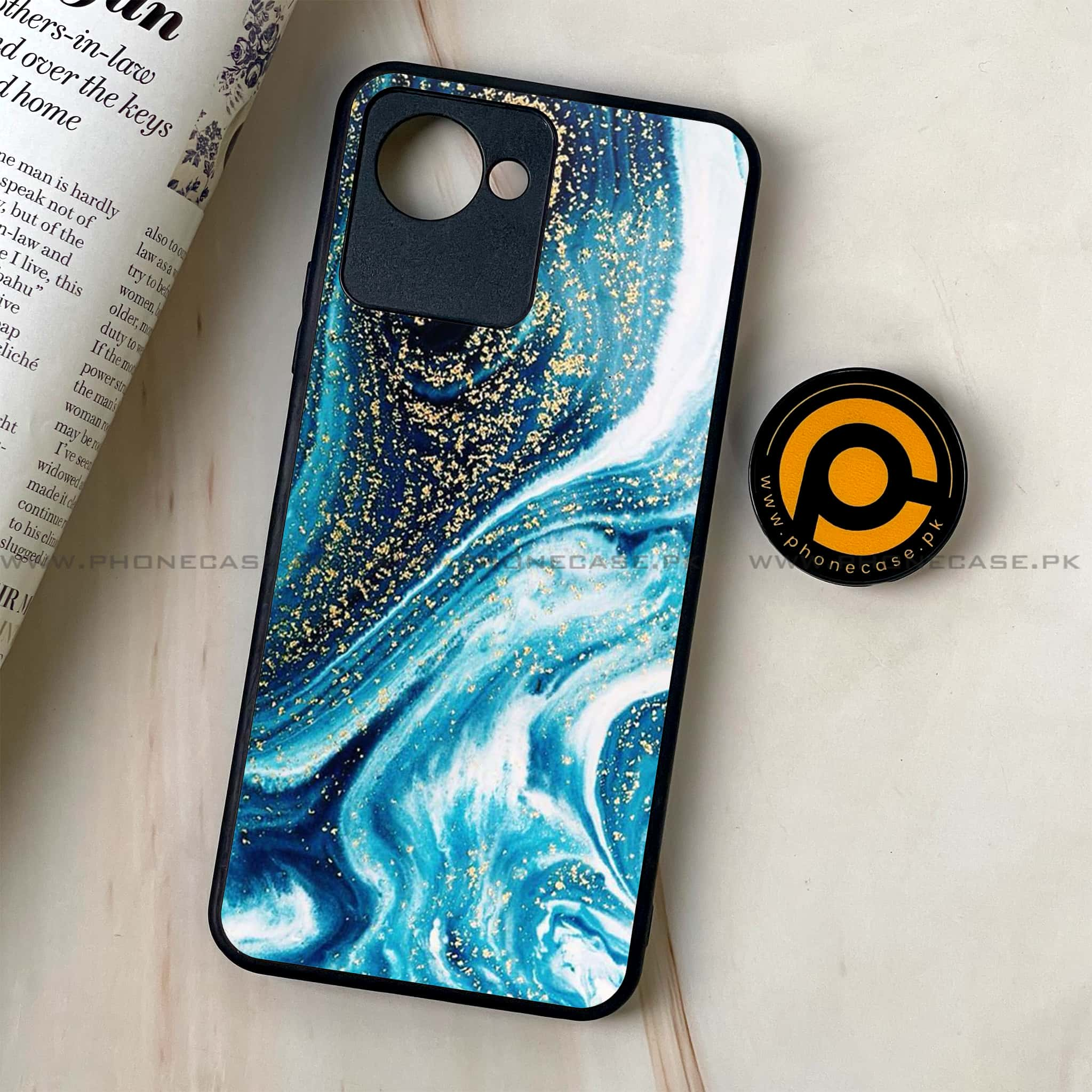 Realme C30 - Blue Marble Series - Premium Printed Glass soft Bumper shock Proof Case