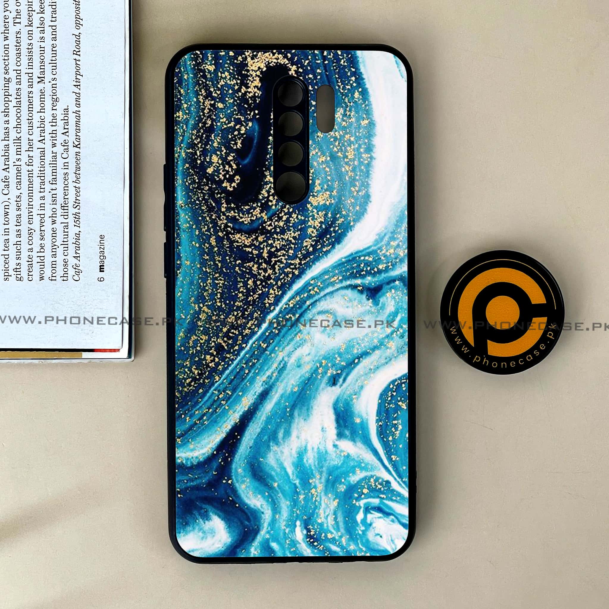 Xiaomi Redmi 9 - Blue Marble Series - Premium Printed Glass soft Bumper shock Proof Case