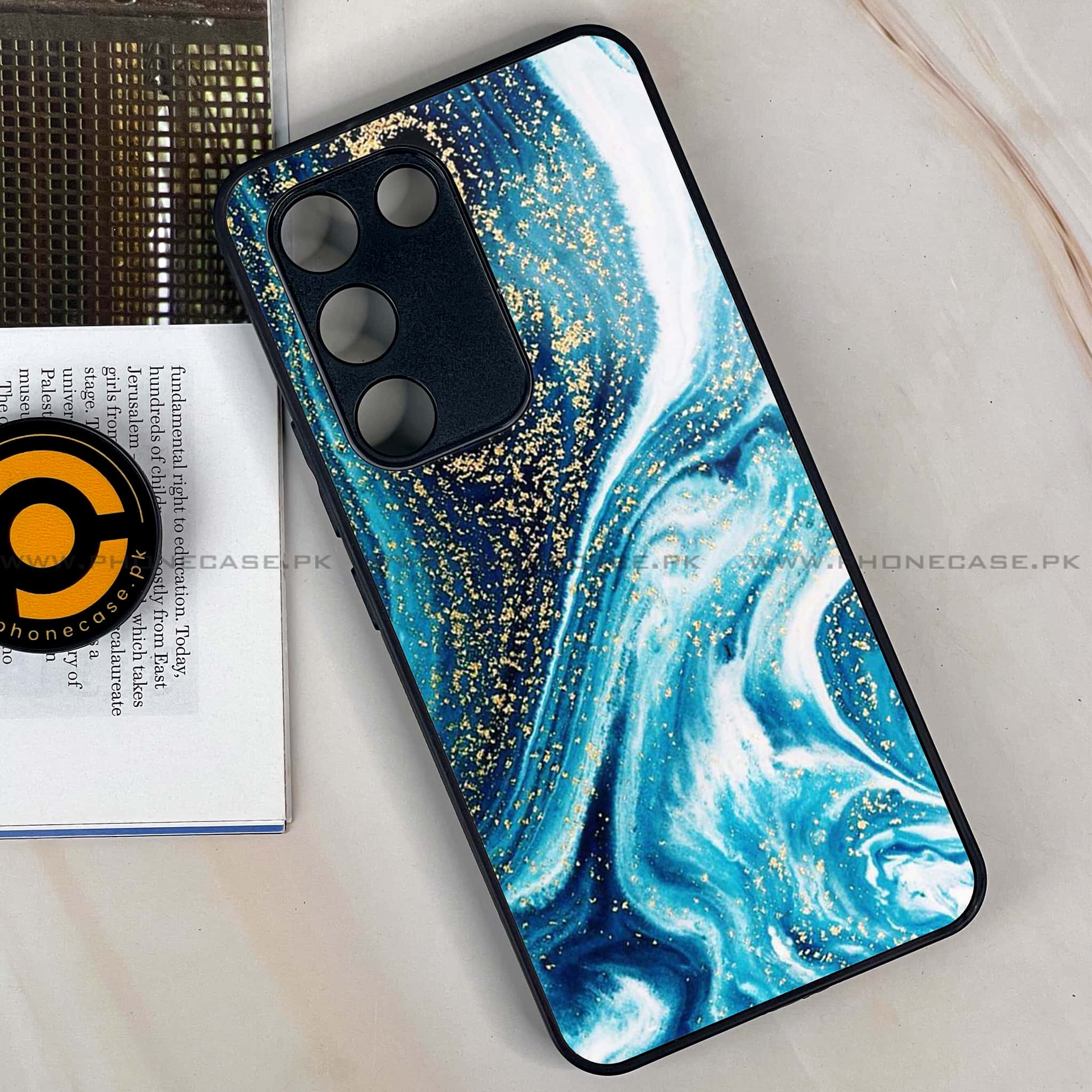Vivo Y200e - Blue Marble Series - Premium Metal Printed soft Bumper shock Proof Case