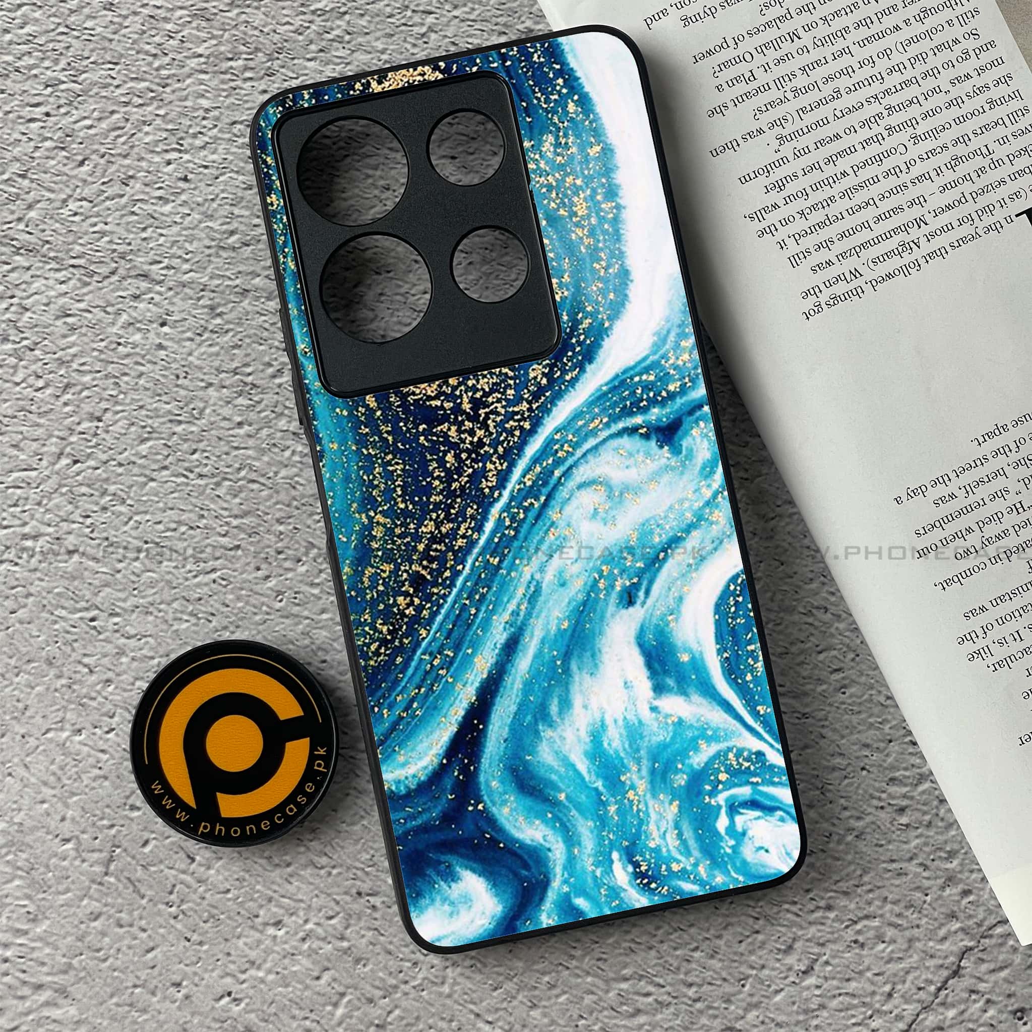 Infinix Note 30 - Blue Marble Series - Premium Printed Glass soft Bumper shock Proof Case