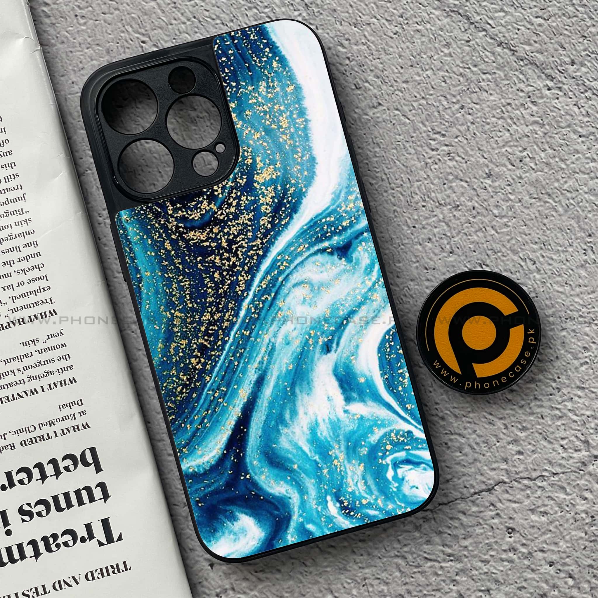 iPhone 15 Pro - Blue Marble Series - Premium Metal Printed soft Bumper shock Proof Case