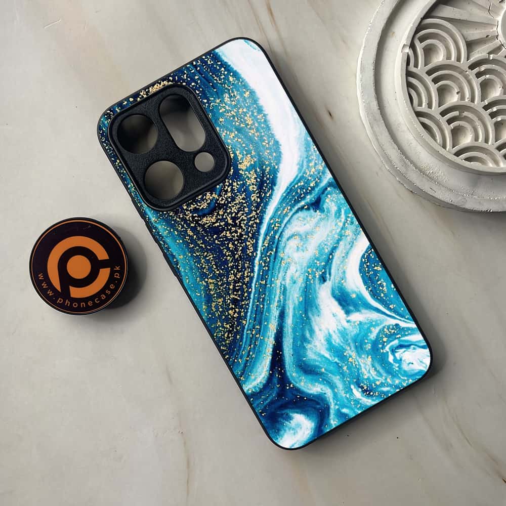 Oppo Reno 14 5G - Blue Marble Series - Premium Metal Printed soft Bumper shock Proof Case