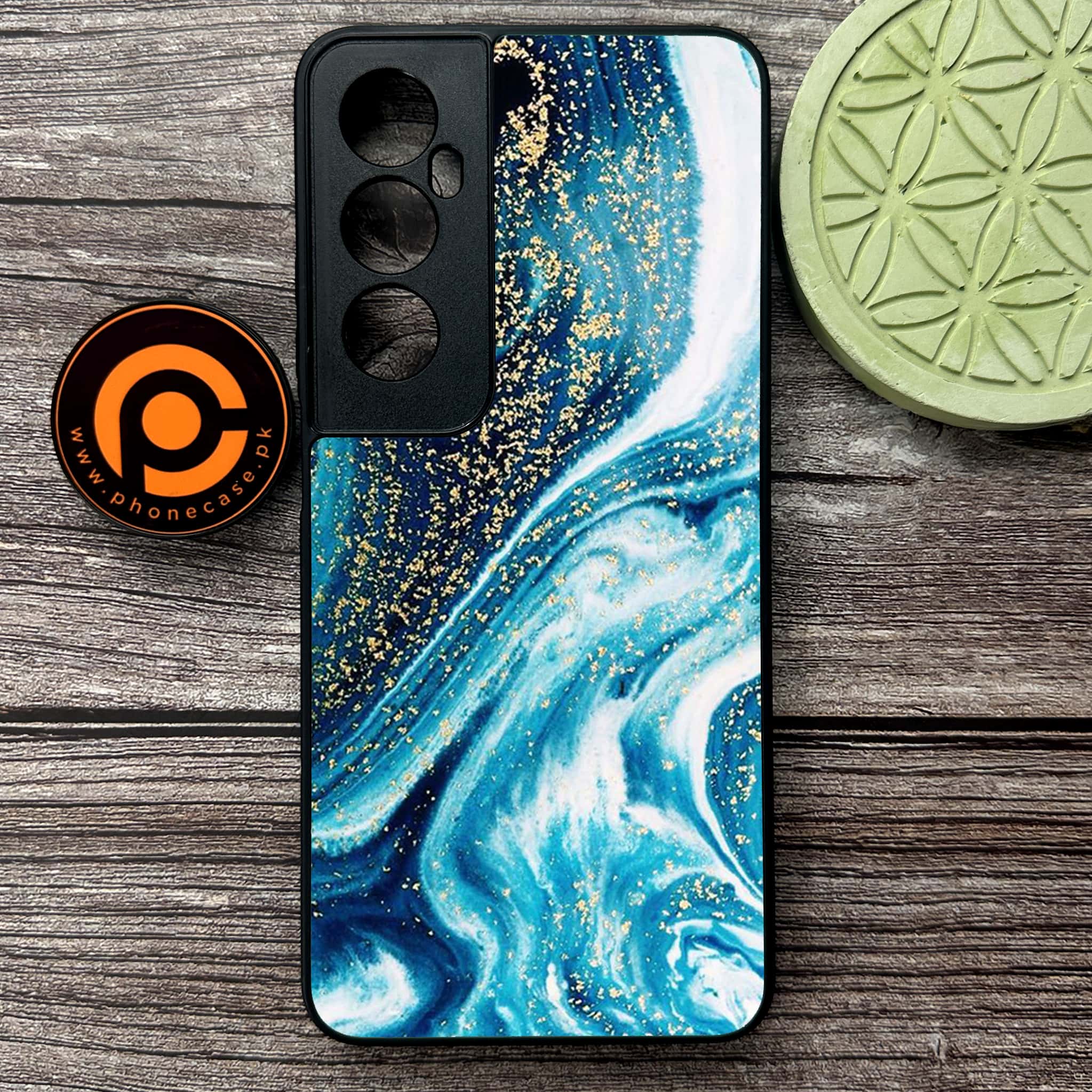 Realme C65  - Blue Marble Series - Premium Metal Printed soft Bumper shock Proof Case
