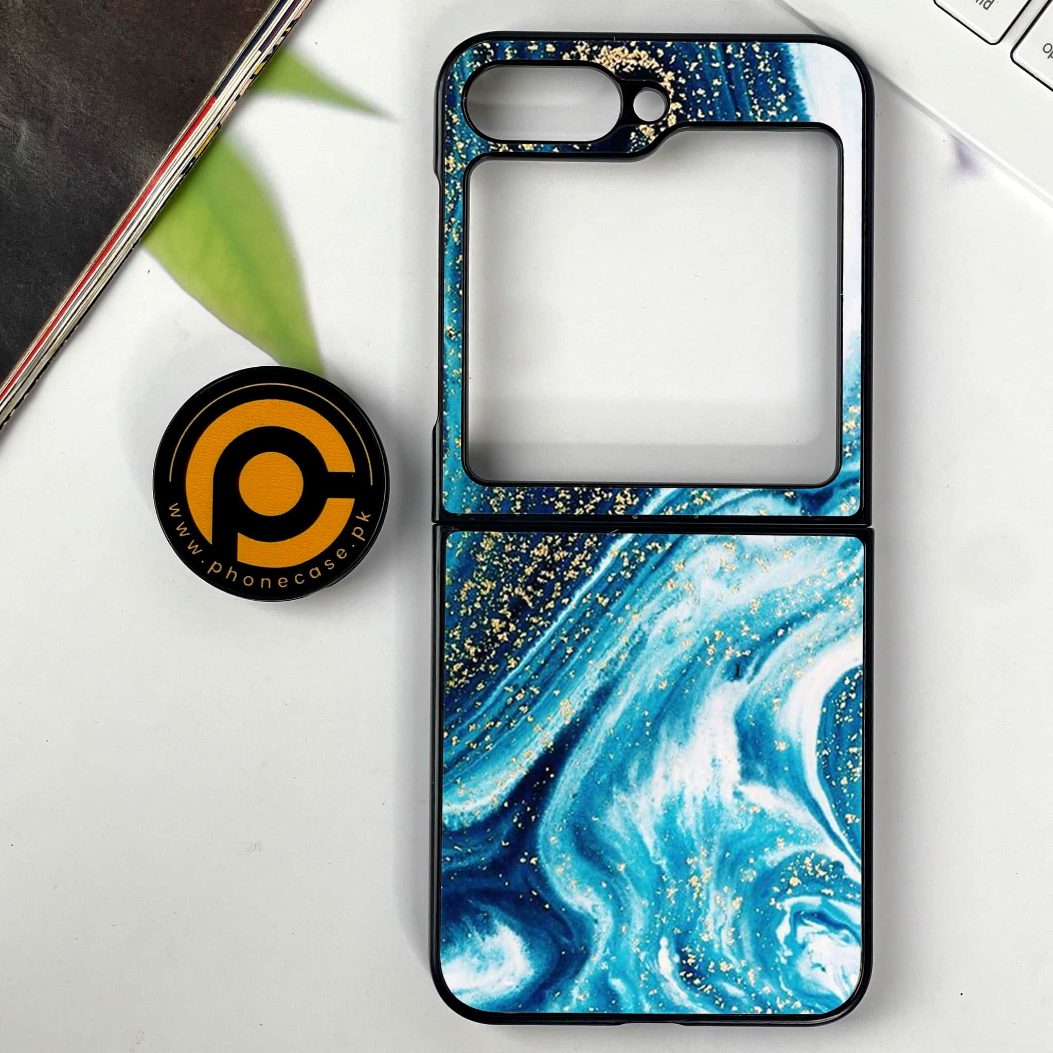 Galaxy Z Flip 6 - Blue Marble Series - Premium Printed Glass soft Bumper shock Proof Case