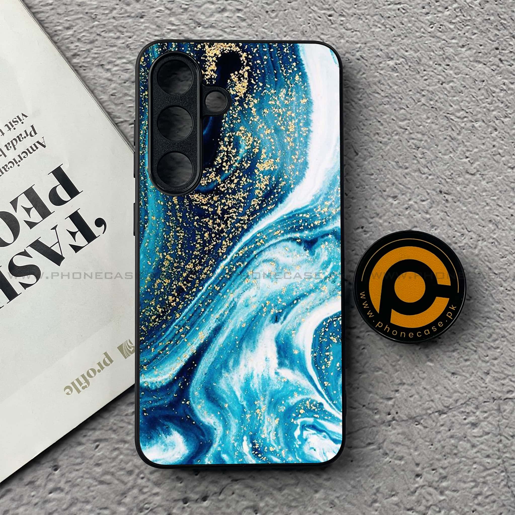 Samsung Galaxy S25 FE - Blue Marble Series - Premium Metal Printed soft Bumper shock Proof Case