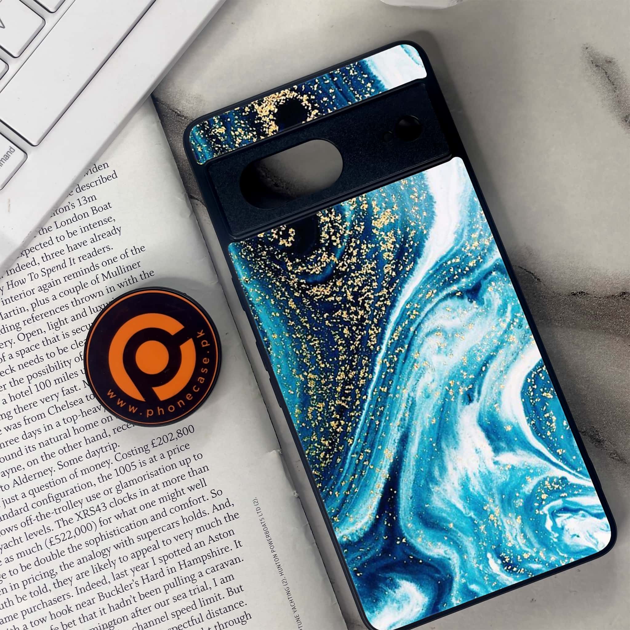 Google Pixel 7 - Blue Marble Series - Premium Metal Printed soft Bumper Shock Proof Case