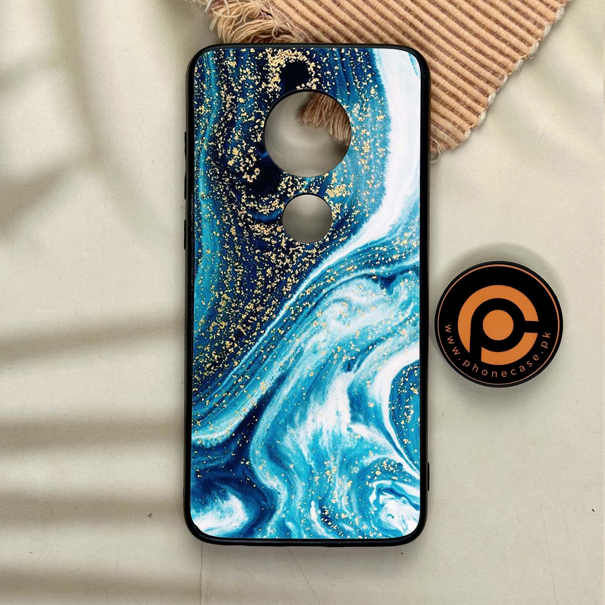 Moto G7 - Blue Marble Series - Premium Printed Glass soft Bumper shock Proof Case