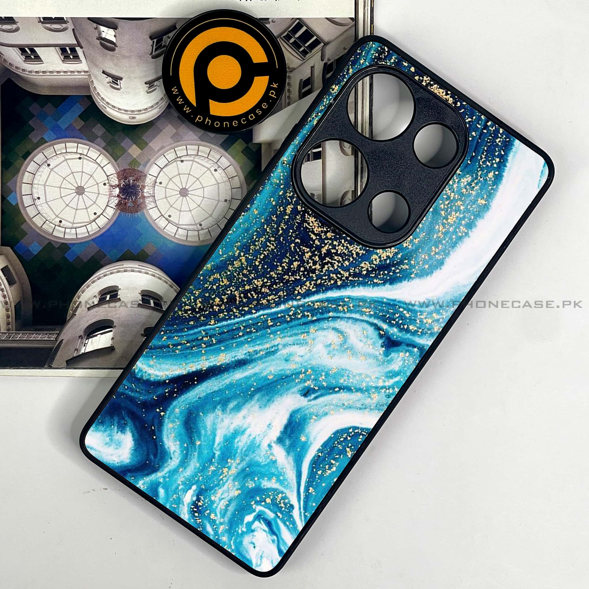 Redmi Note 13 Pro 4G - Blue Marble Series - Premium Metal Printed soft Bumper shock Proof Case