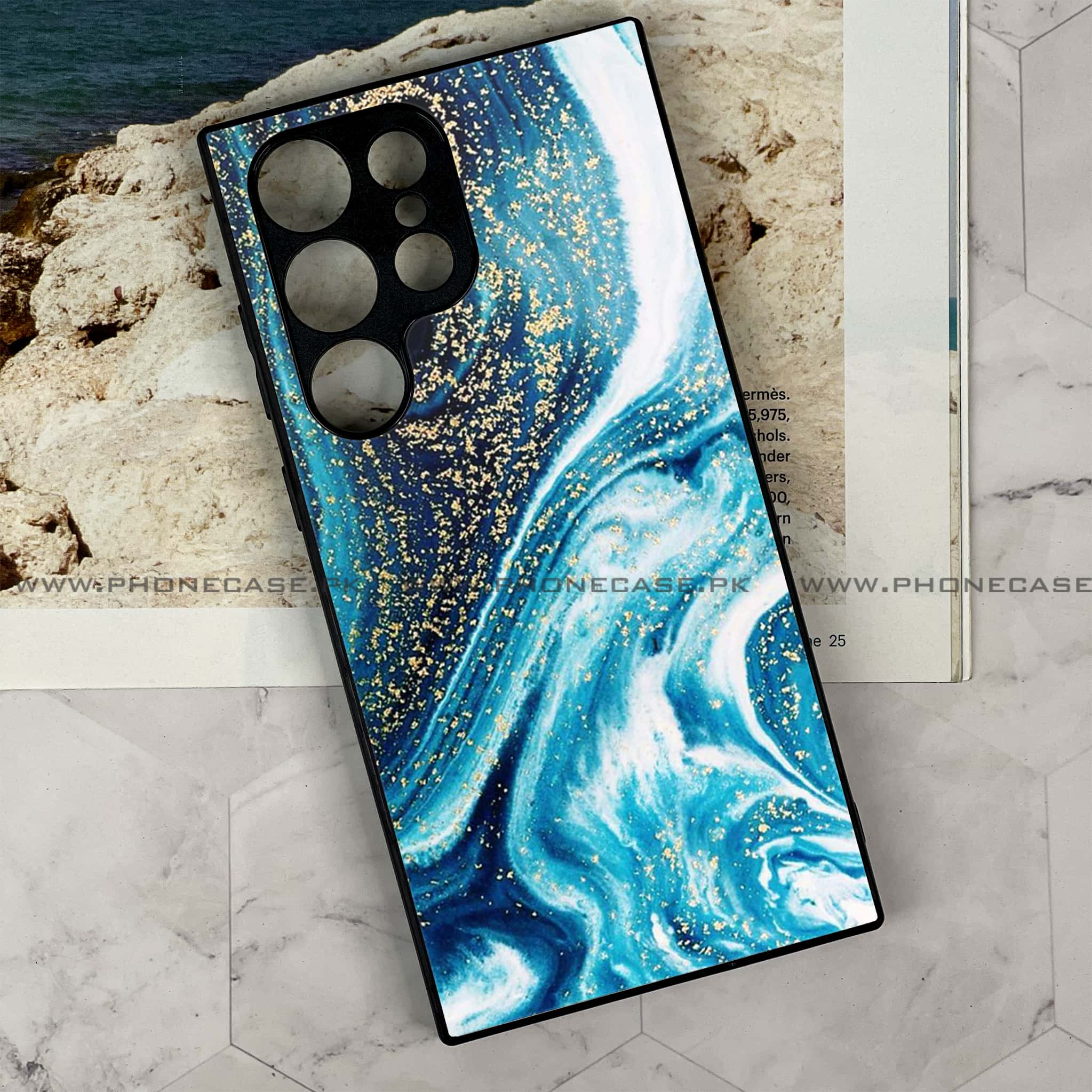 Samsung Galaxy S24 Ultra - Blue Marble Series - Premium Metal Printed soft Bumper shock Proof Case