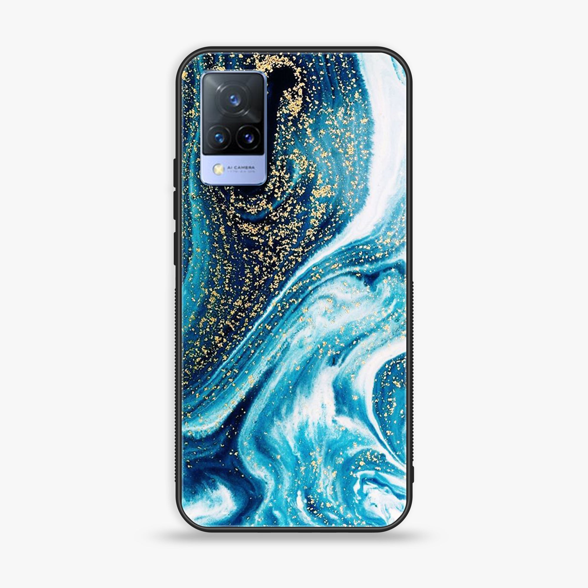 Vivo V21 - Blue Marble Series - Premium Printed Glass soft Bumper shock Proof Case