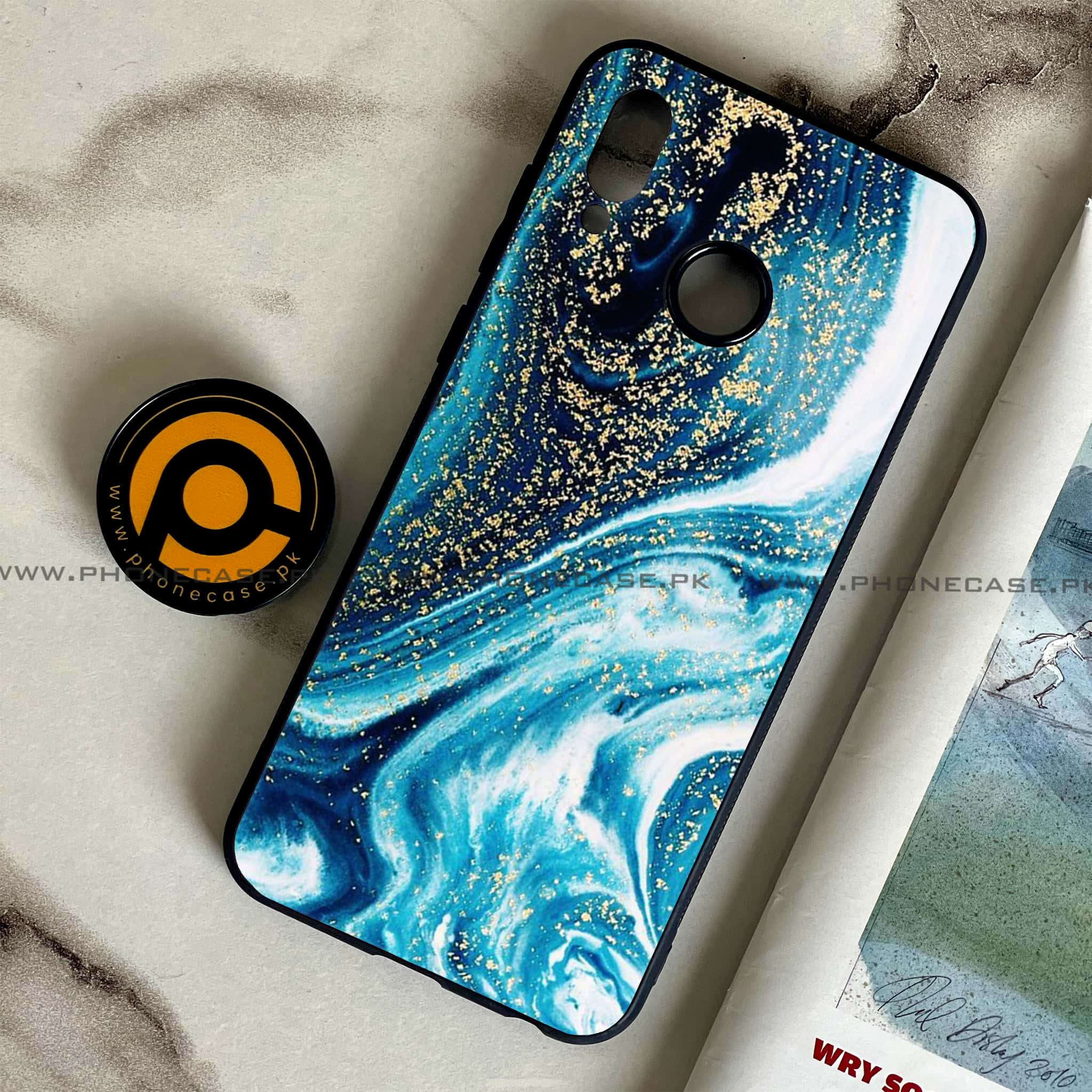 Huawei Honor Play - Blue Marble Series - Premium Printed Glass soft Bumper shock Proof Case