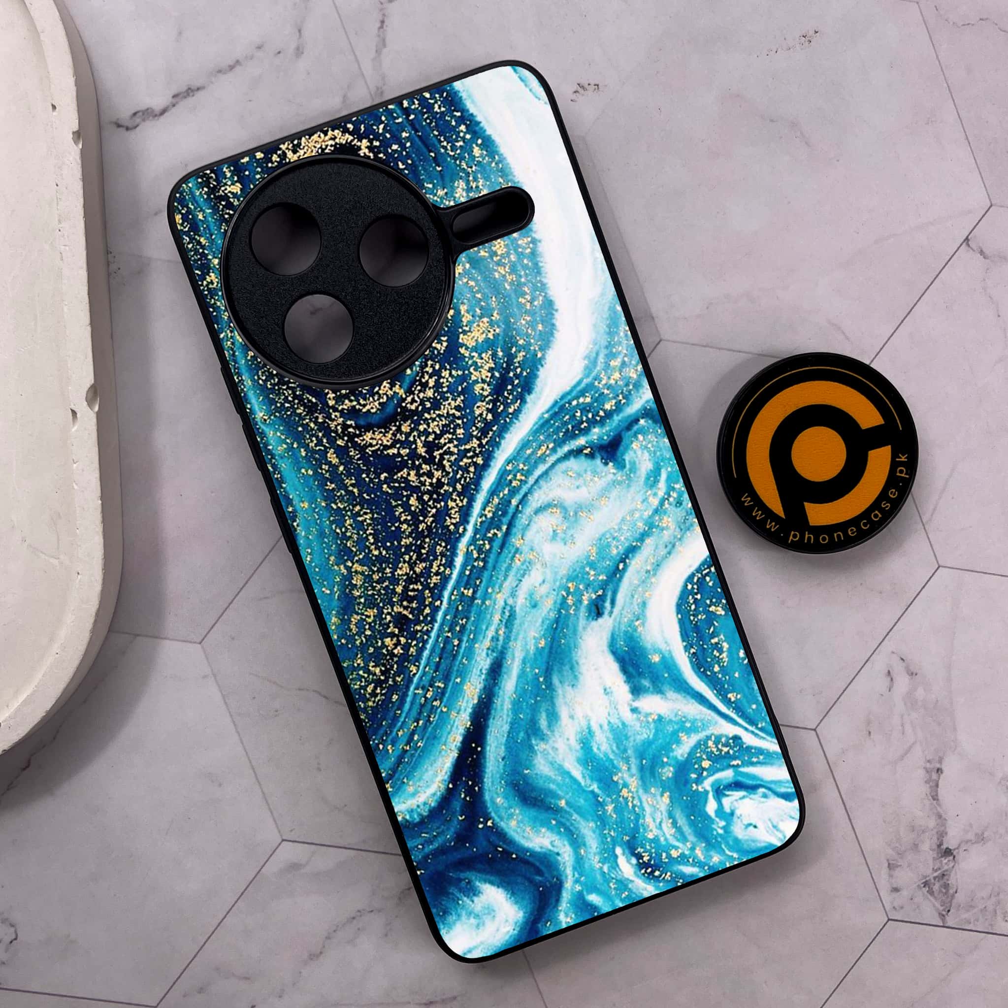 Xiaomi Poco F7 Pro 5G - Blue Marble Series - Premium Metal Printed soft Bumper shock Proof Case