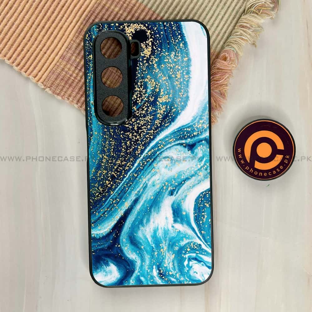 Infinix Hot 60i - Blue Marble Series - Premium Metal Printed soft Bumper shock Proof Case