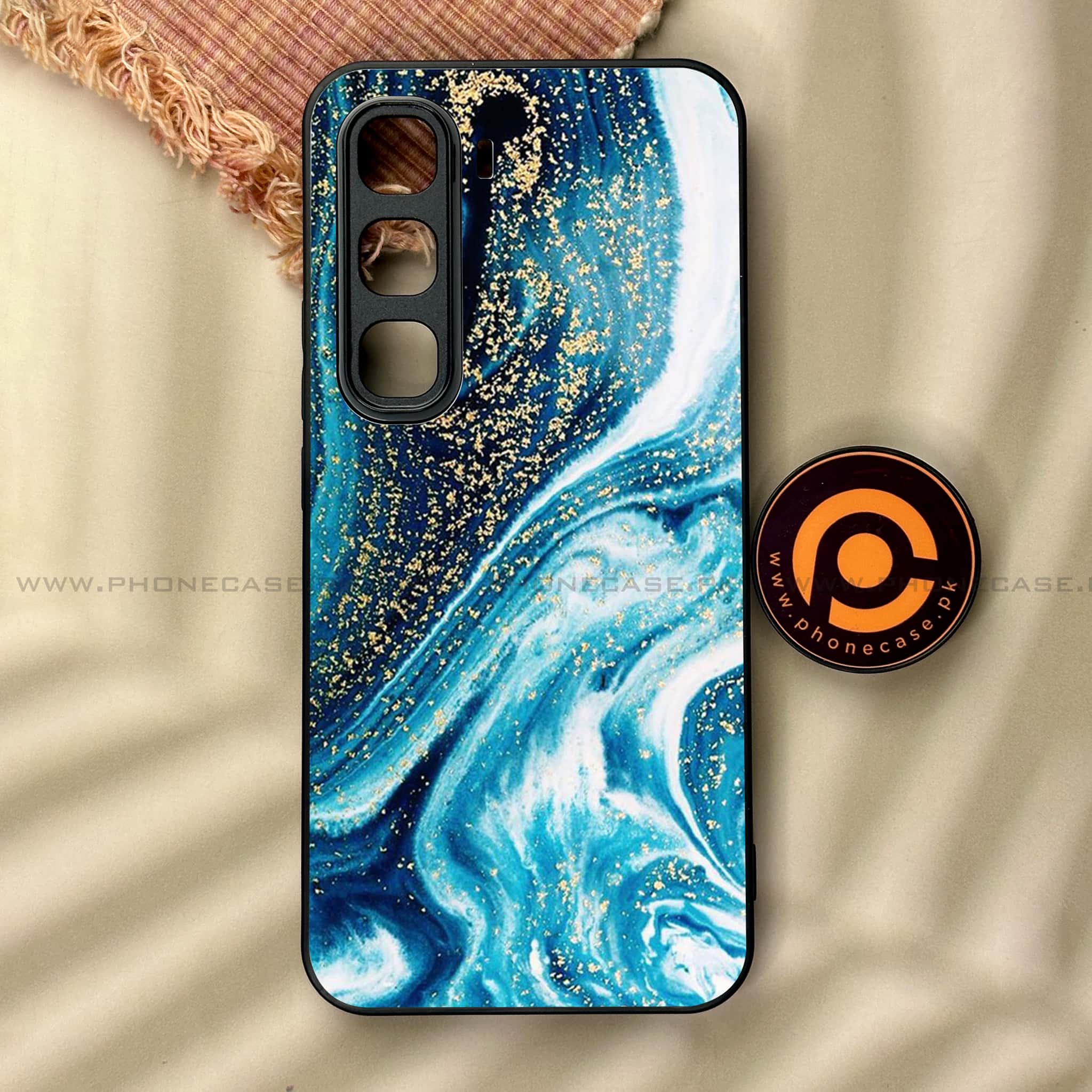 Infinix Hot 60 Pro - Blue Marble Series - Premium Metal Printed soft Bumper shock Proof Case