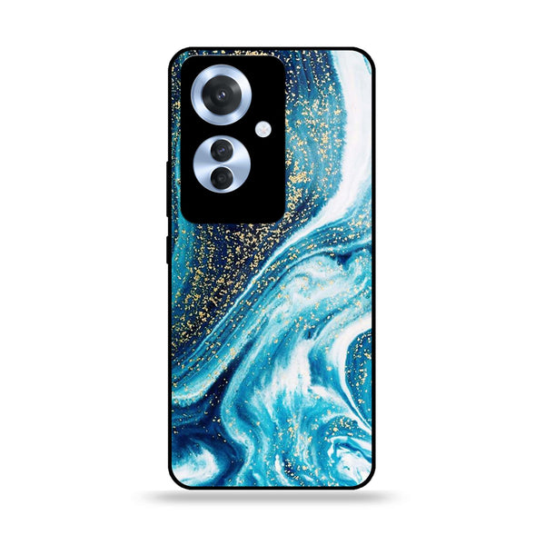 Oppo Reno 11F - Blue Marble  Design 5  - Premium Printed Glass soft Bumper shock Proof Case  CS-24971