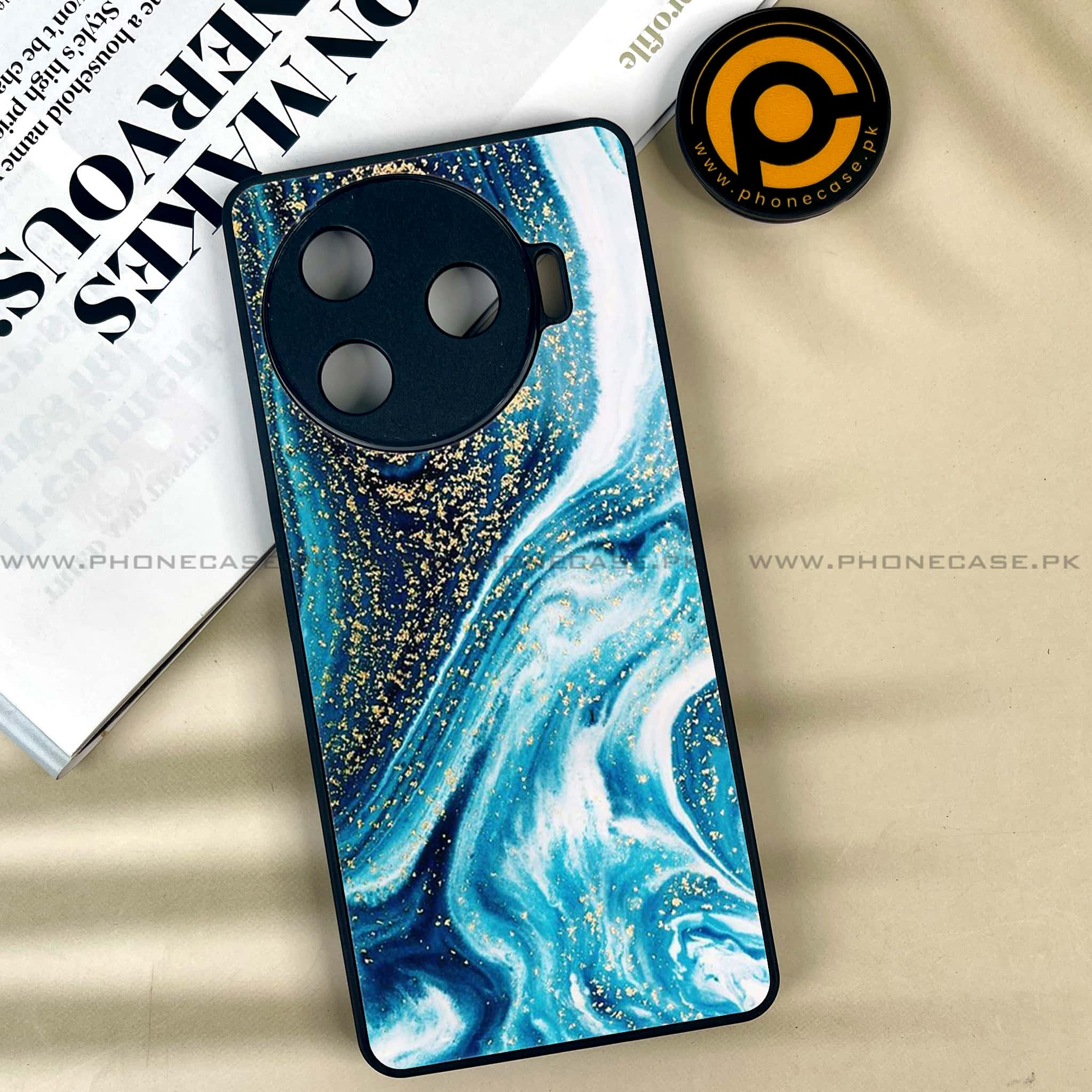 Tecno Camon 30 Pro - Blue Marble Series - Premium Printed Glass soft Bumper shock Proof Case