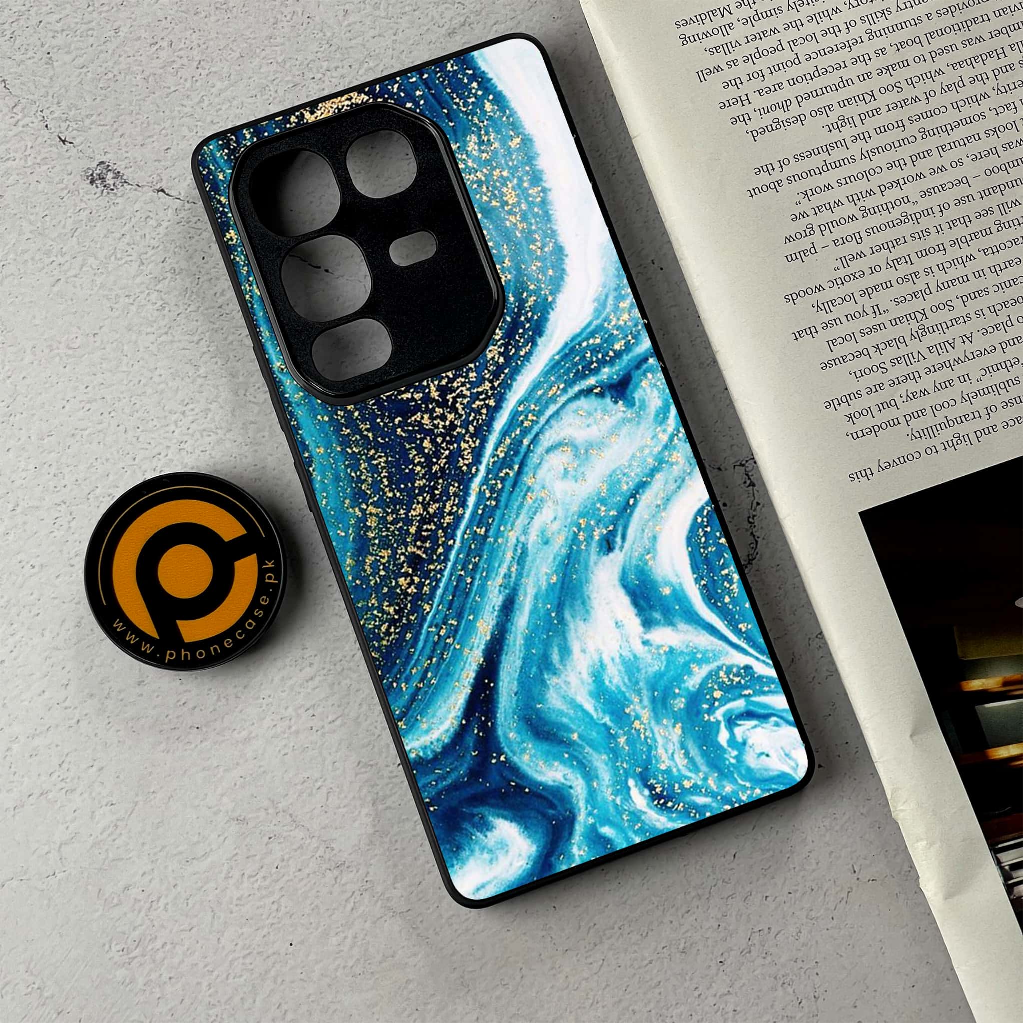 Infinix Note 50 Pro Plus - Blue Marble Series - Premium Metal Printed Soft Bumper Shockproof Case