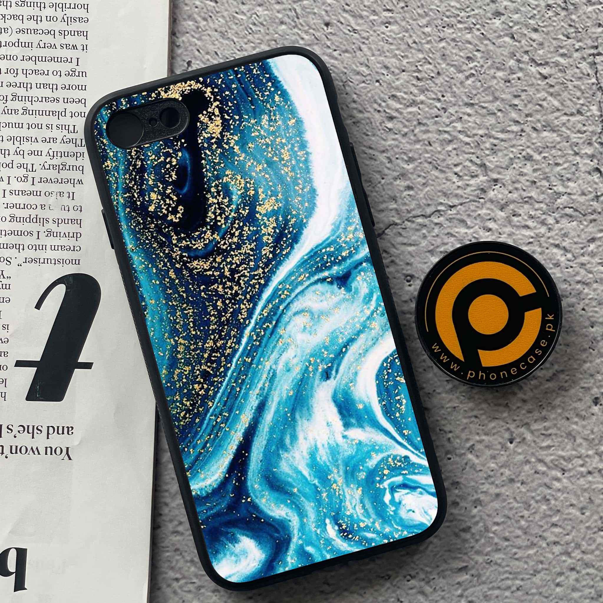 iPhone 7 / 8 - Blue Marble Series - Premium Printed Glass soft Bumper shock Proof Case
