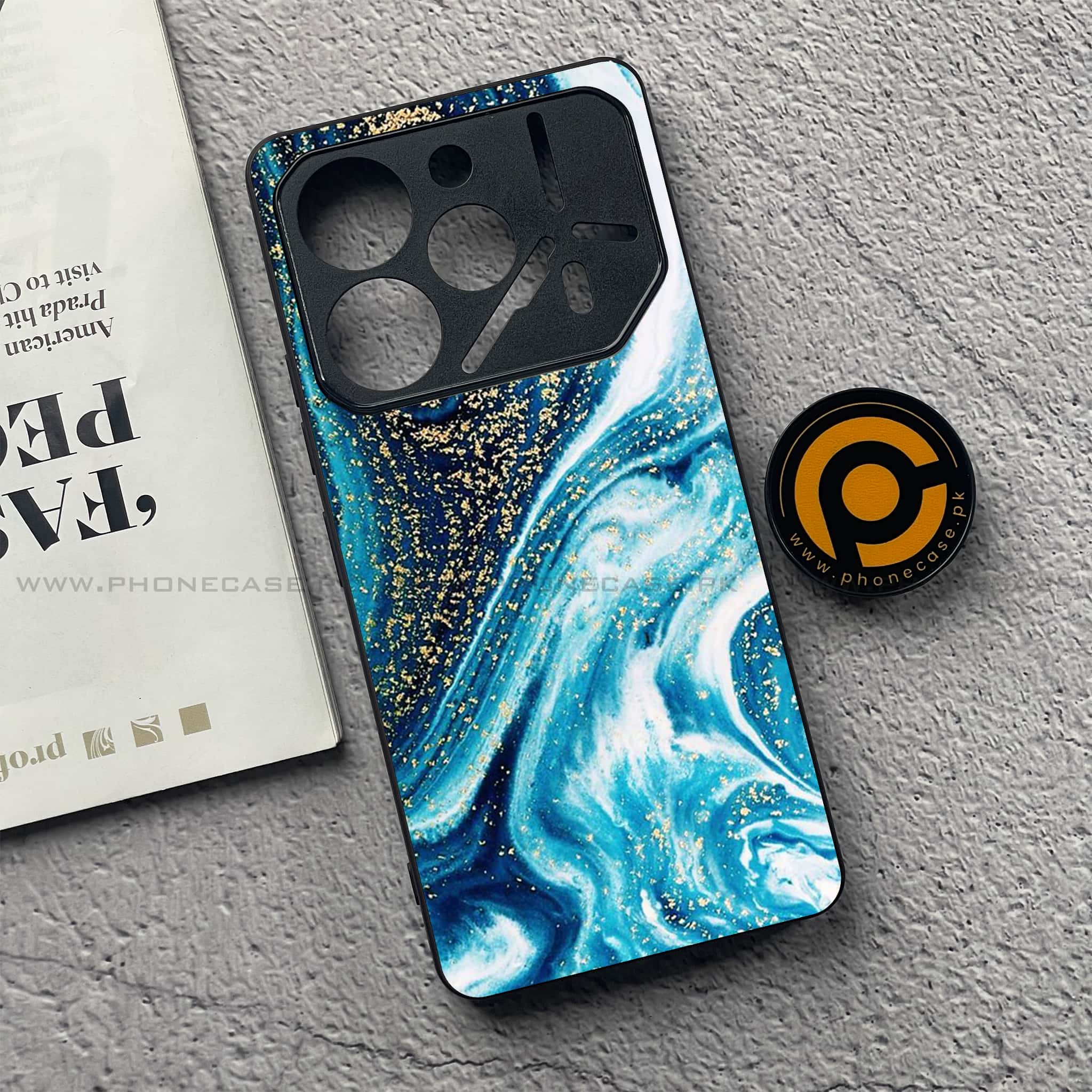 Tecno Pova 6 - Blue Marble Series - Premium Printed Glass soft Bumper shock Proof Case