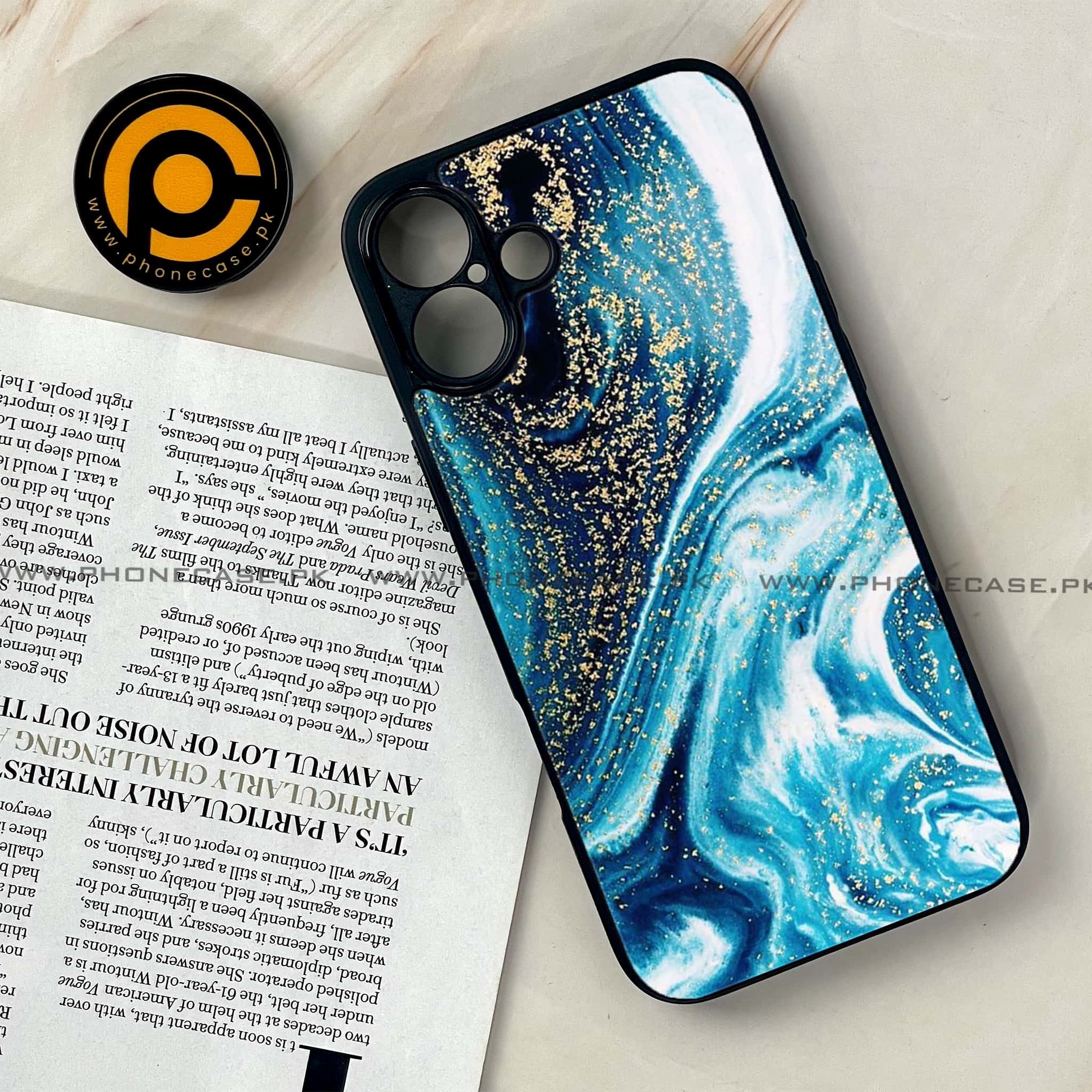 iPhone 16 - Blue Marble Series - Premium Printed Glass soft Bumper shock Proof Case